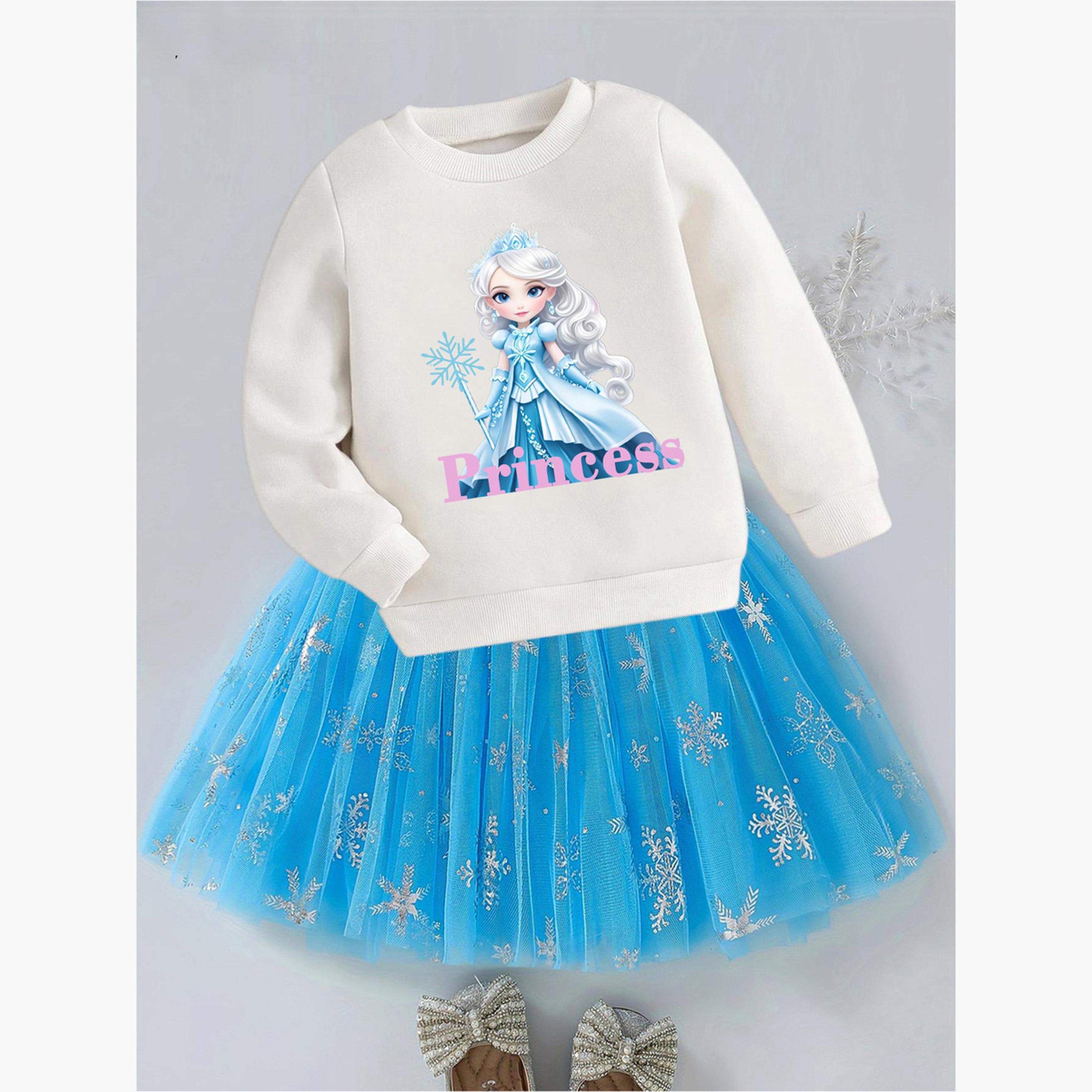 طقم سويت شيرت بناتي بطبعة أميرة مع تنورة-girls-clothing-setsandcoords-image-2