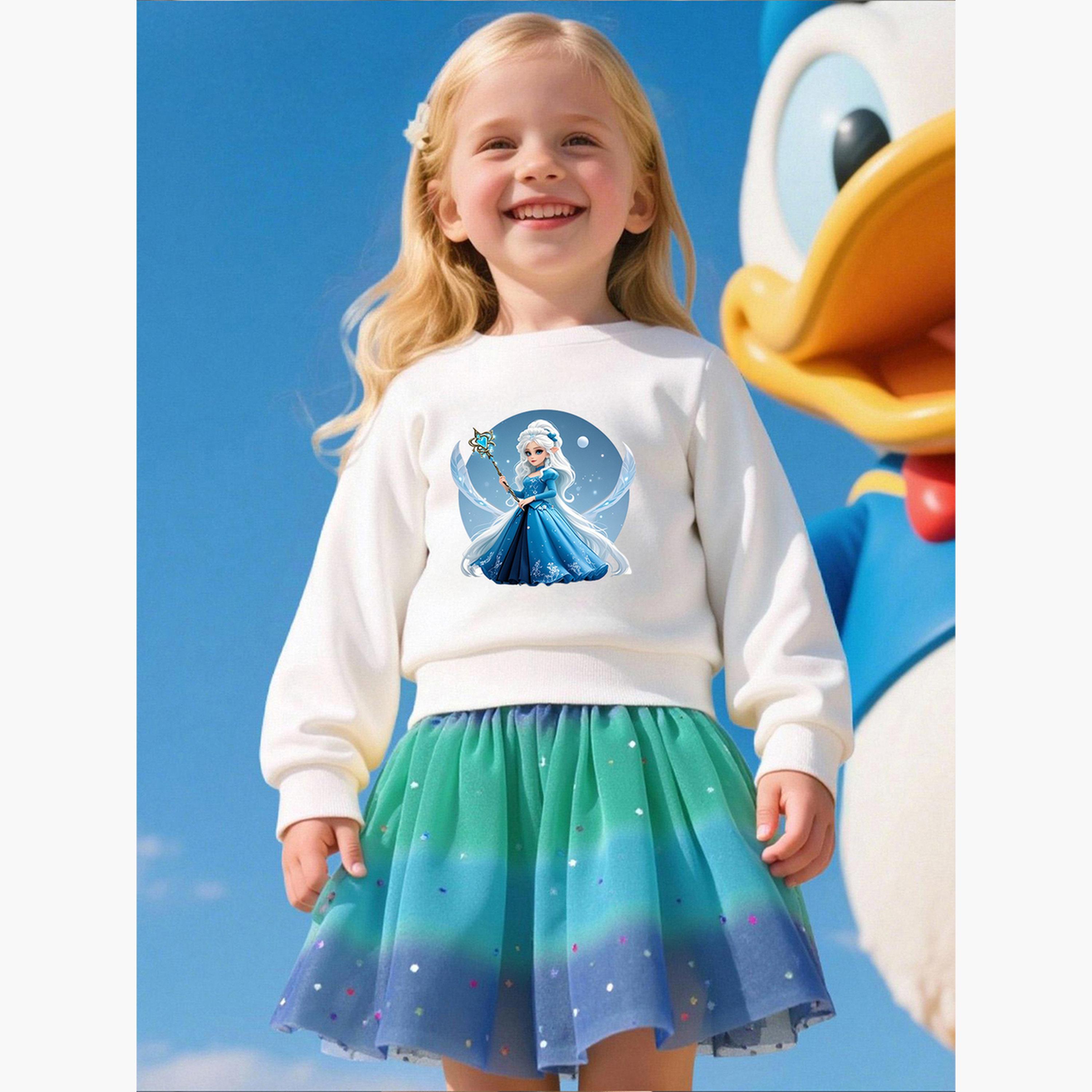طقم سويت شيرت بناتي بطبعة أميرة مع تنورة-girls-clothing-setsandcoords-image-2