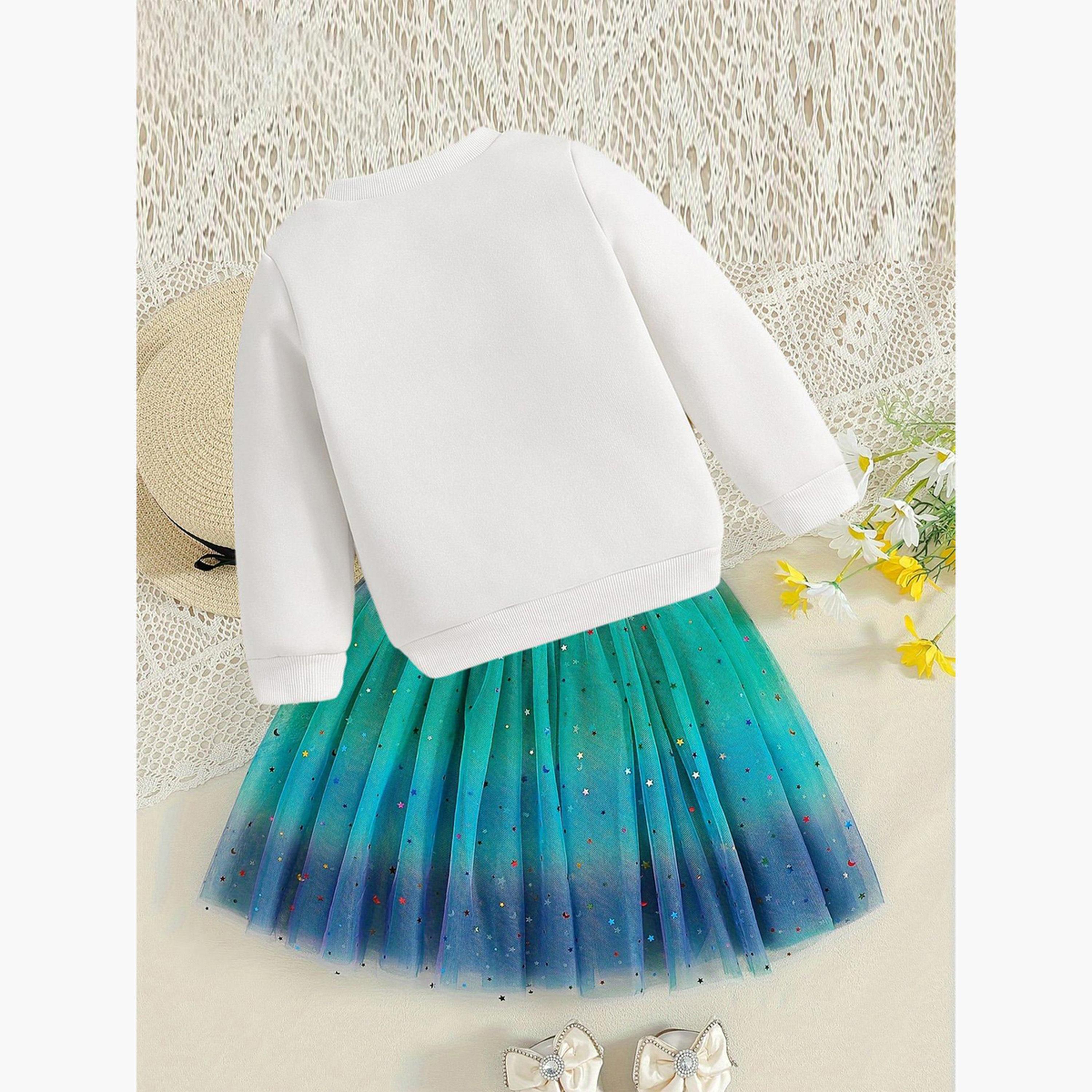 طقم سويت شيرت بناتي بطبعة أميرة مع تنورة-girls-clothing-setsandcoords-image-4