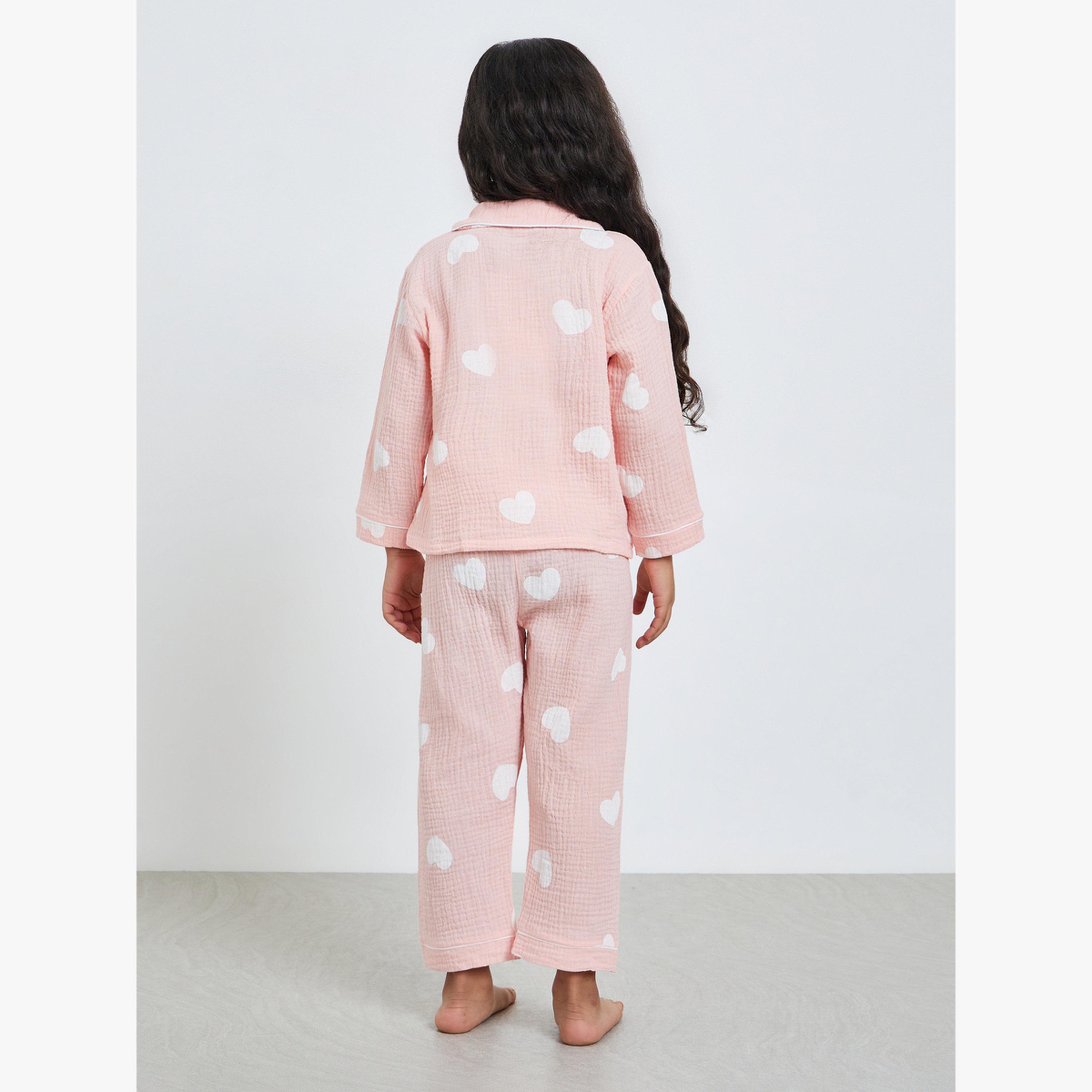 مجموعة من بيجاما وقميص بطبعة قلوب-girls-clothing-nightwear-image-3