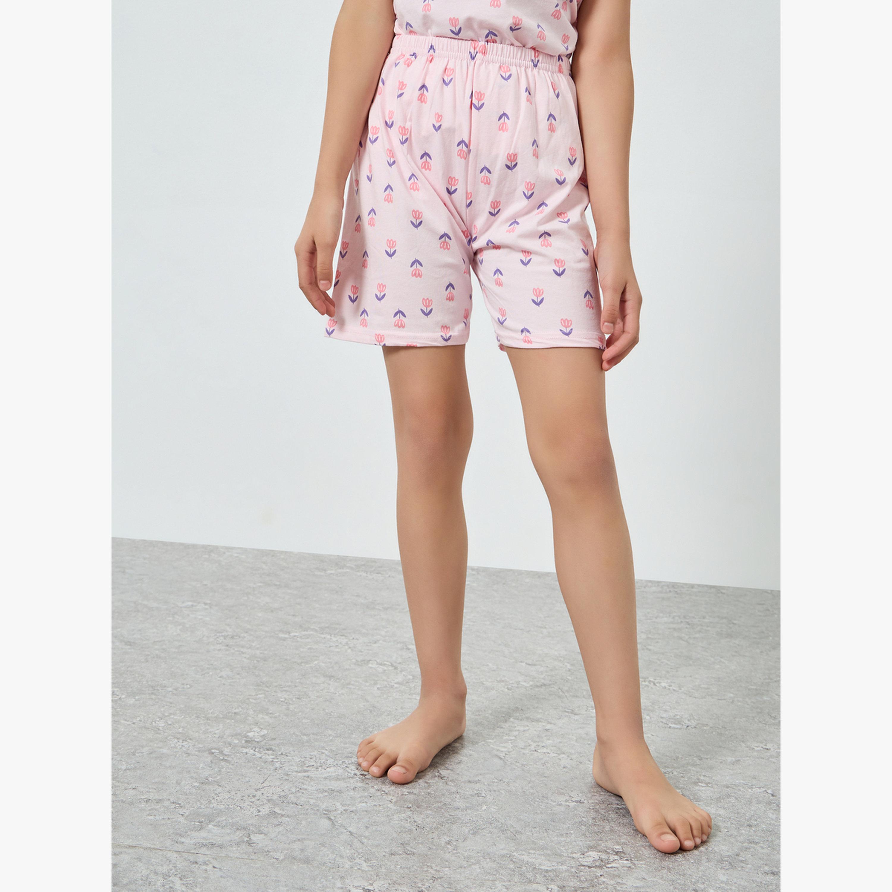 مجموعة من بيجاما شورت وتيشيرت قطن بطبعة زهور-girls-clothing-nightwear-image-5