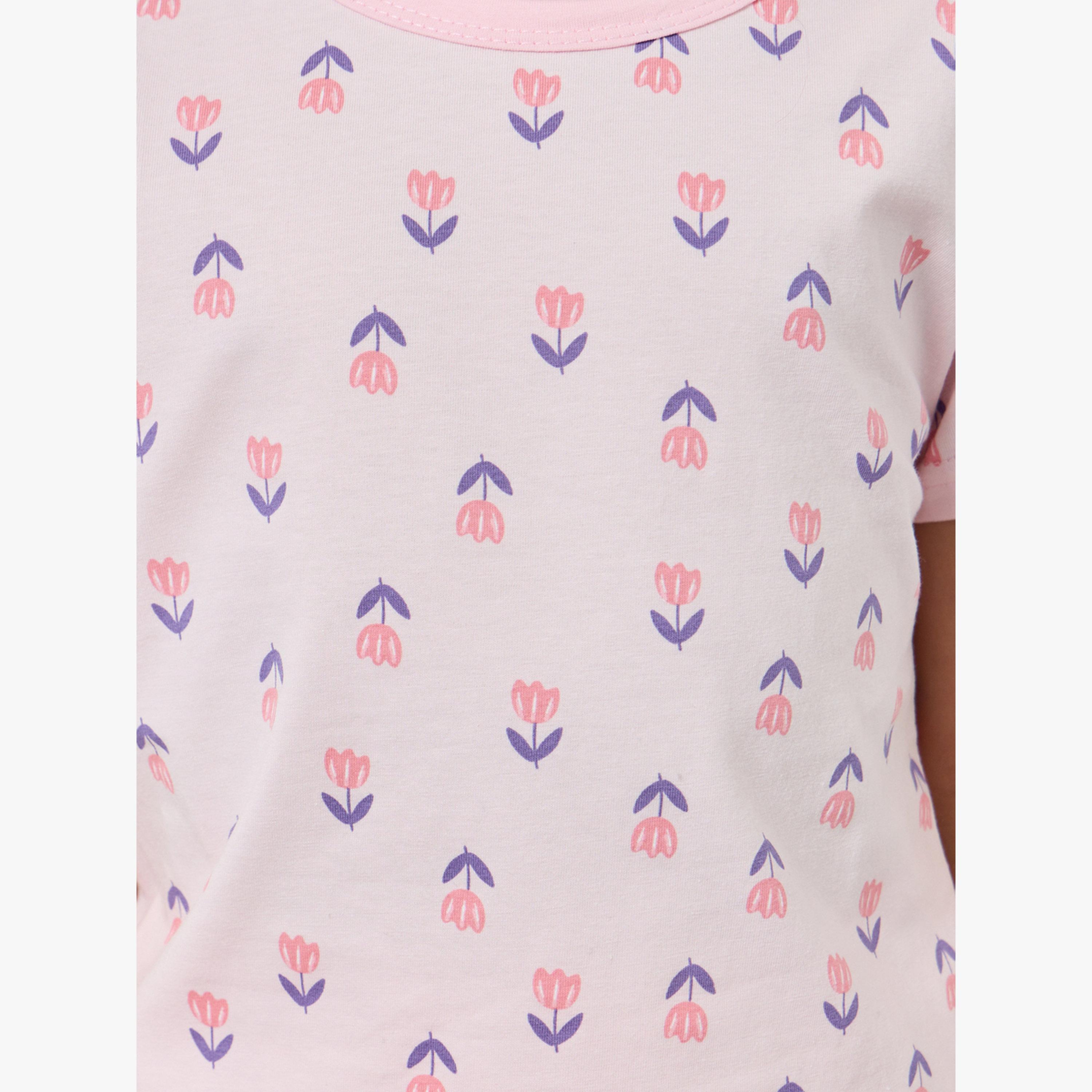 مجموعة من بيجاما شورت وتيشيرت قطن بطبعة زهور-girls-clothing-nightwear-image-6