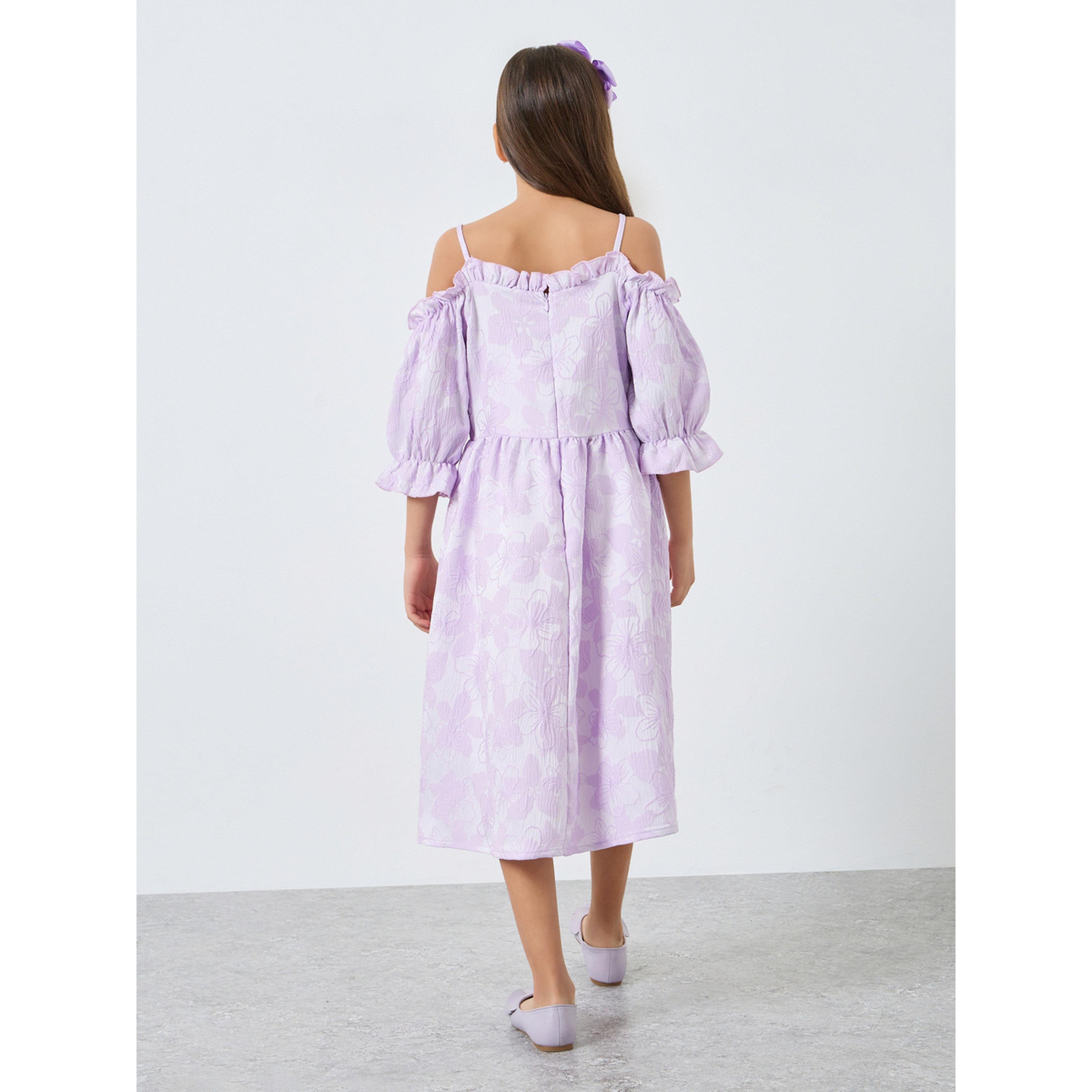 فستان ميدي بطبعة زهور وأكتاف مكشوفة-girls-clothing-dressesandjumpsuits-image-4