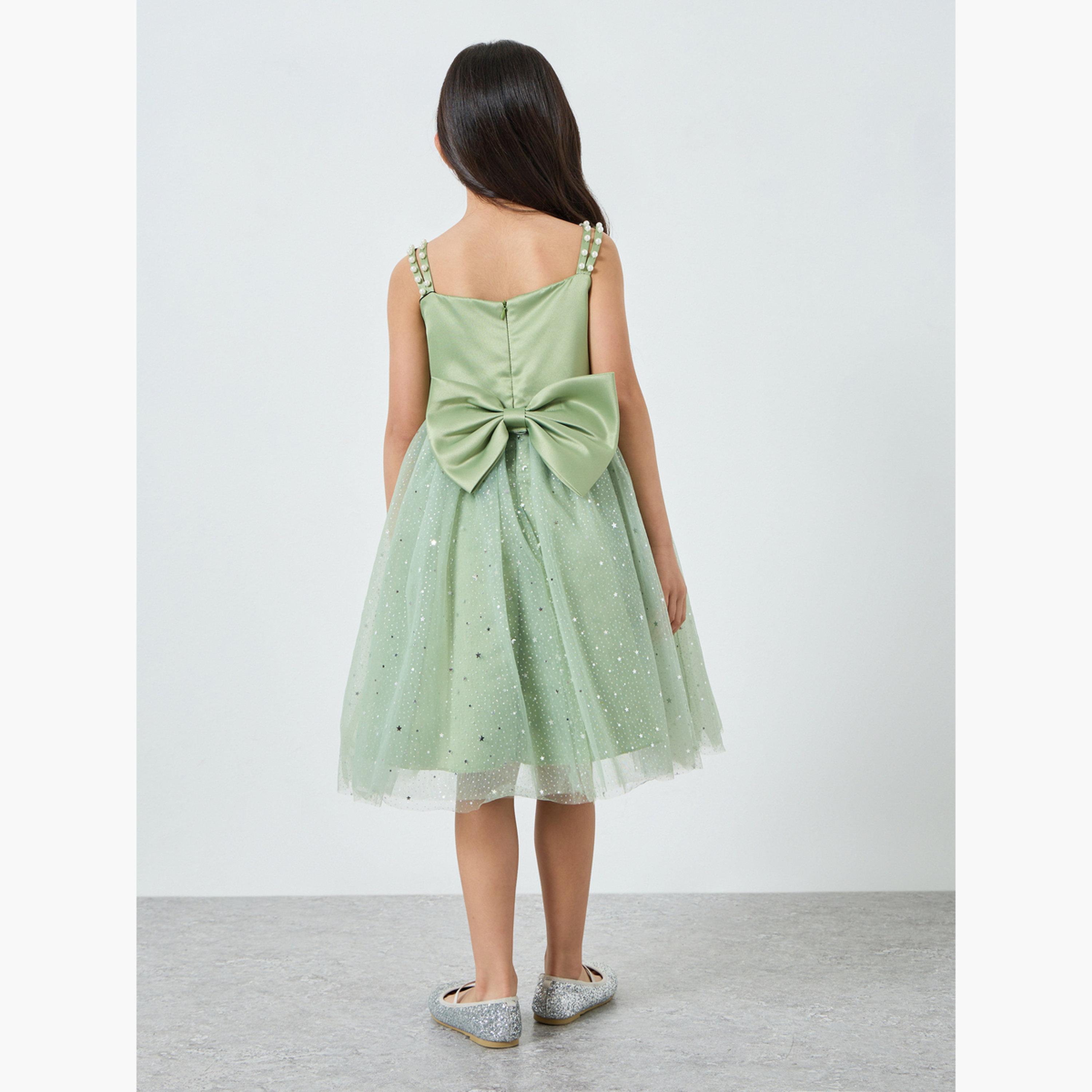 Take Two Girls Green Embellished Strappy Mesh Midi Dress-girls-clothing-dressesandjumpsuits-image-4