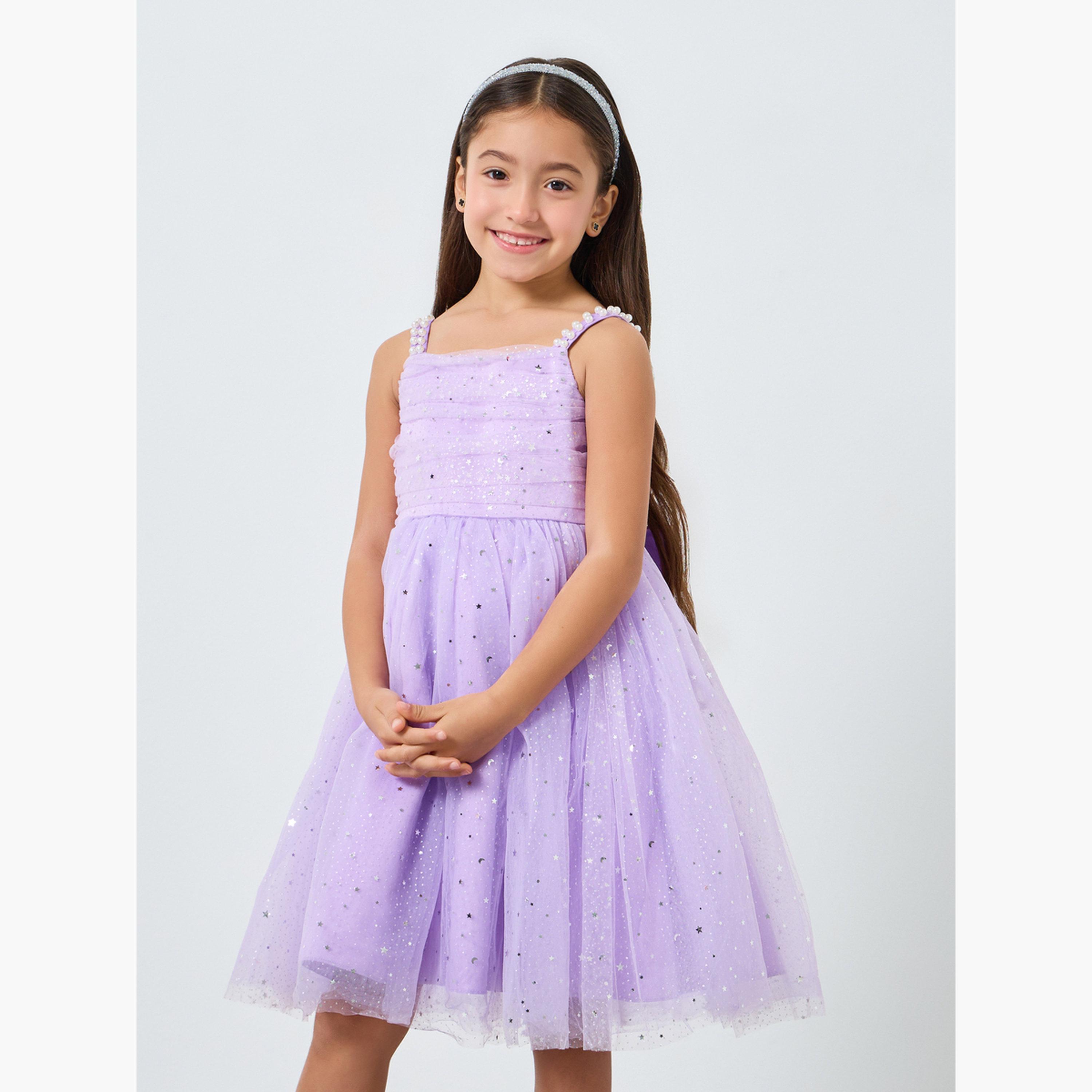فستان ميدي بناتي شبكي مزين وبسيور-girls-clothing-dressesandjumpsuits-image-1