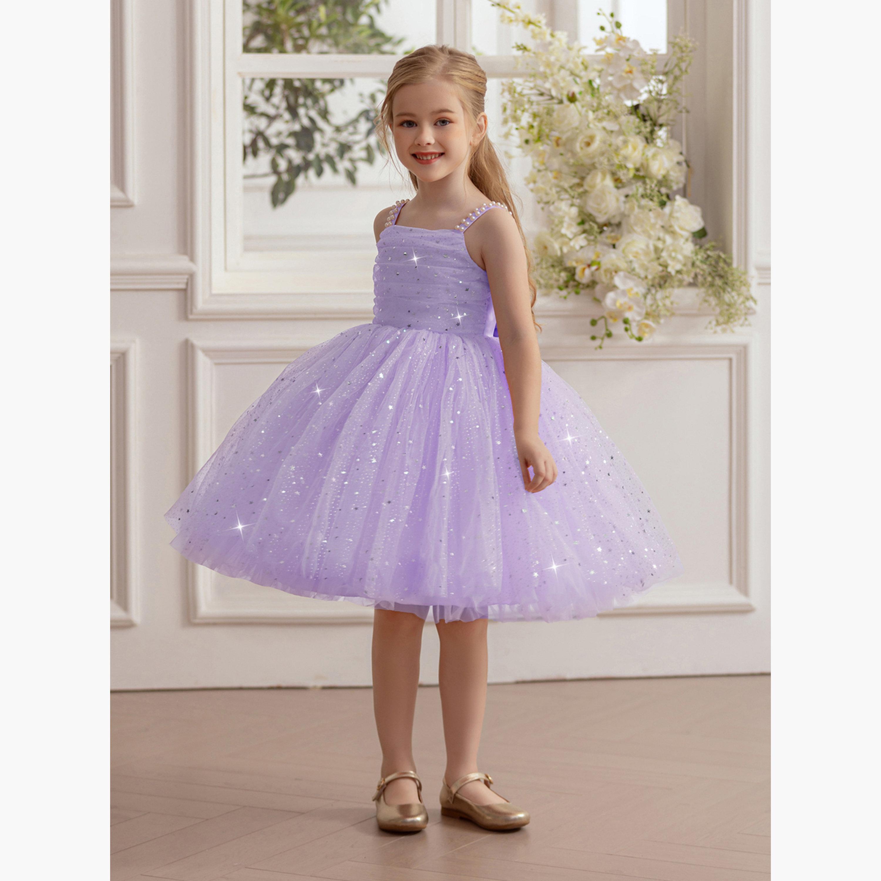 فستان ميدي بناتي شبكي مزين وبسيور-girls-clothing-dressesandjumpsuits-image-5