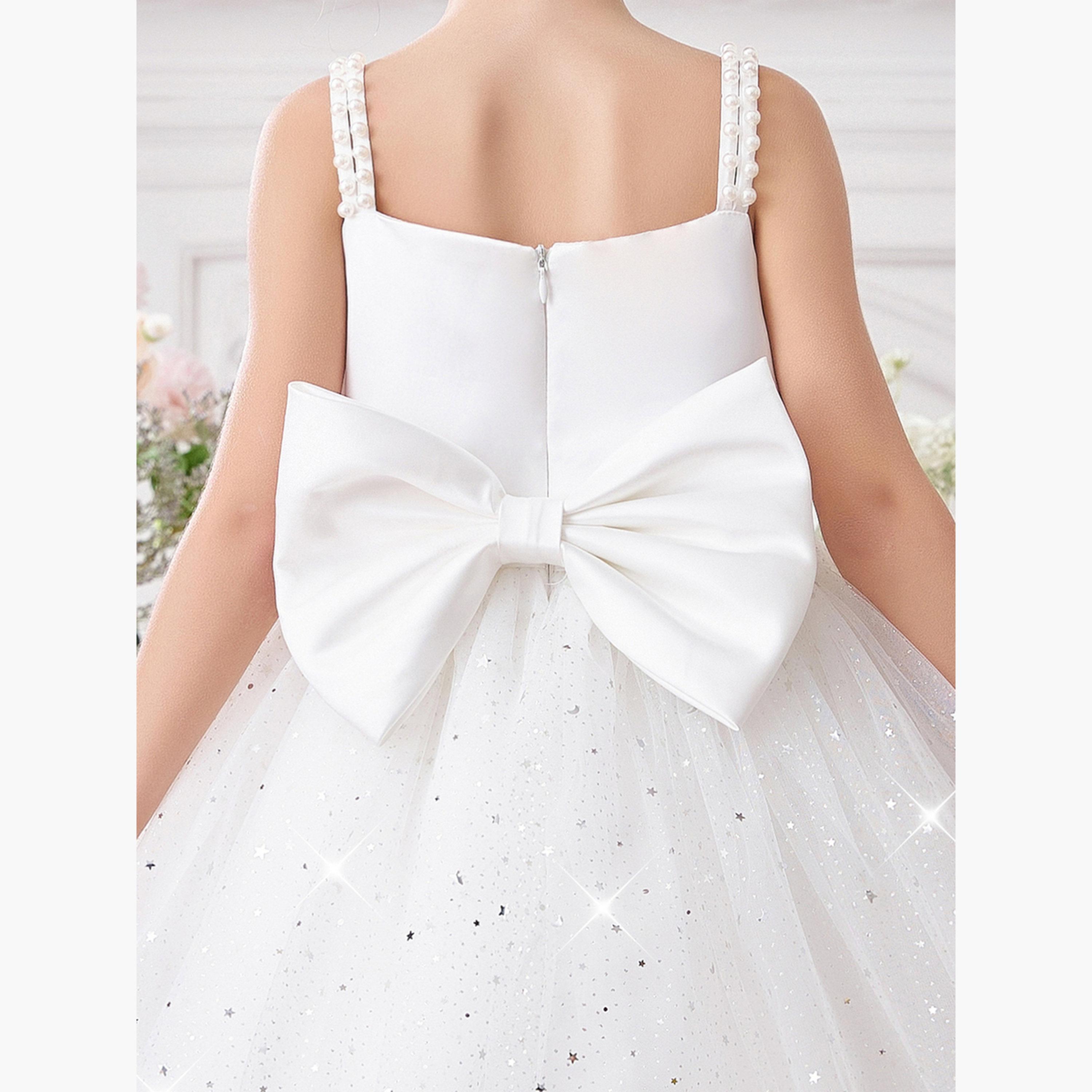 فستان ميدي بناتي أبيض شبكي مزين وبسيور-girls-clothing-dressesandjumpsuits-image-6