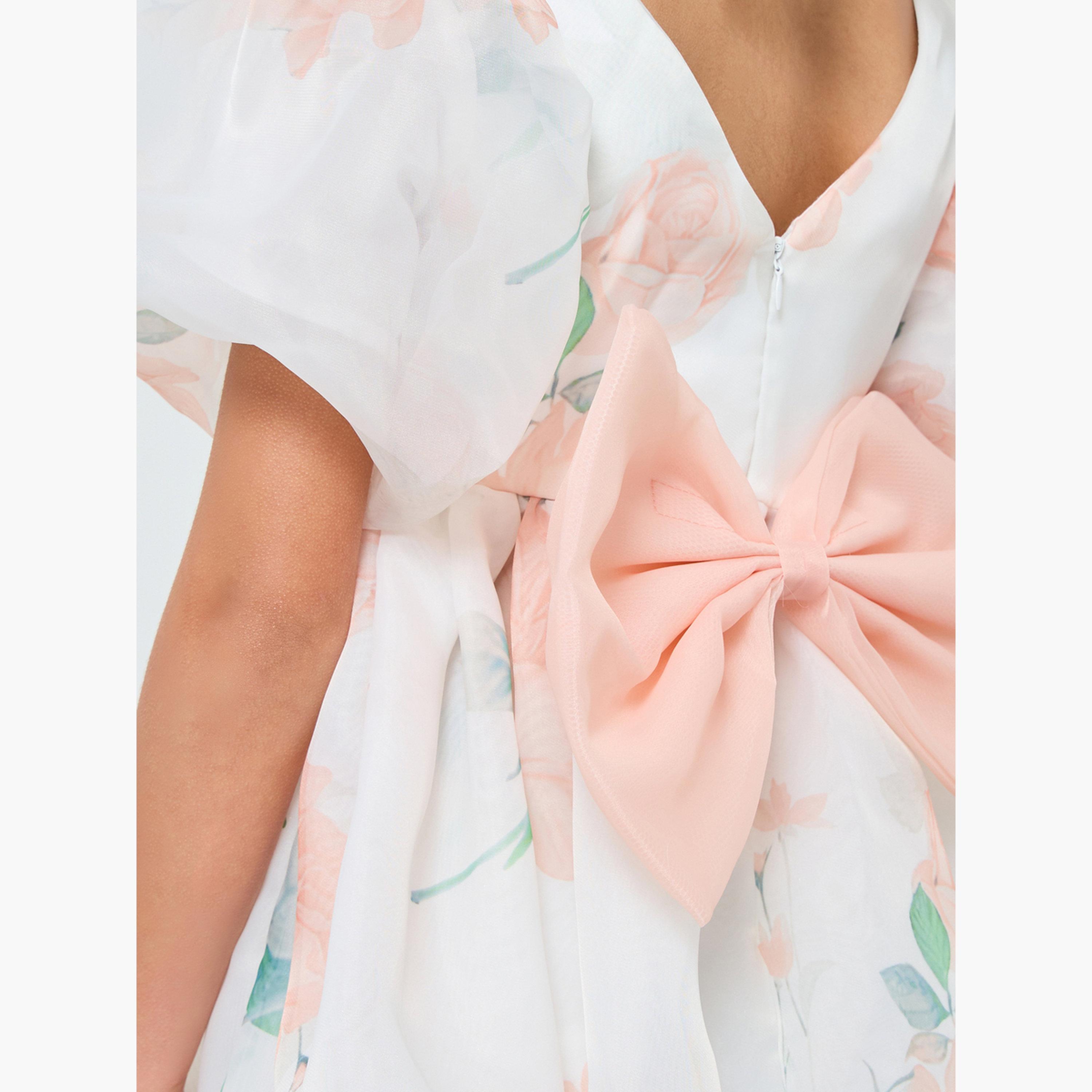 فستان برتقالي بطبعة زهور وأكمام منفوخة-girls-clothing-dressesandjumpsuits-image-3