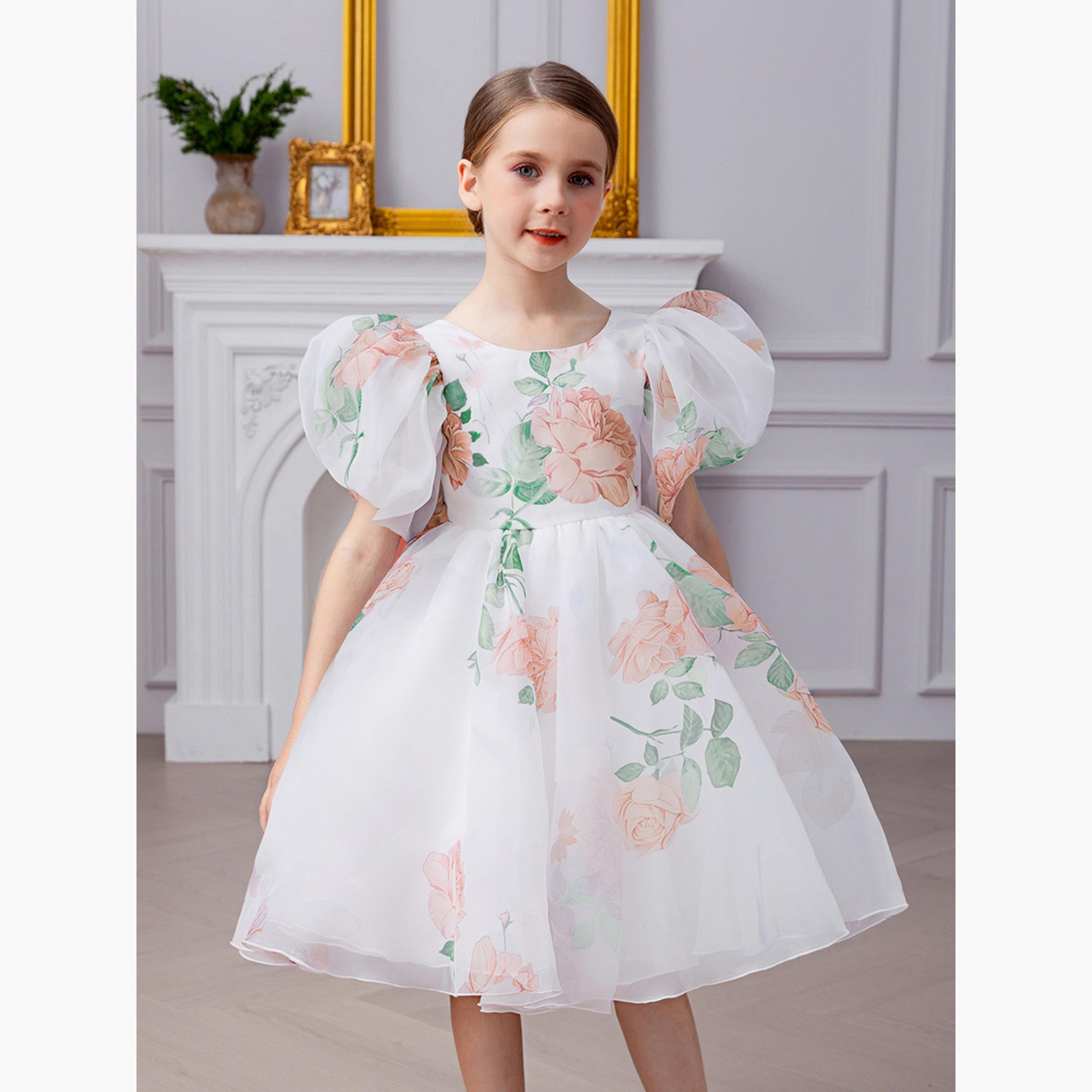 فستان برتقالي بطبعة زهور وأكمام منفوخة-girls-clothing-dressesandjumpsuits-image-6