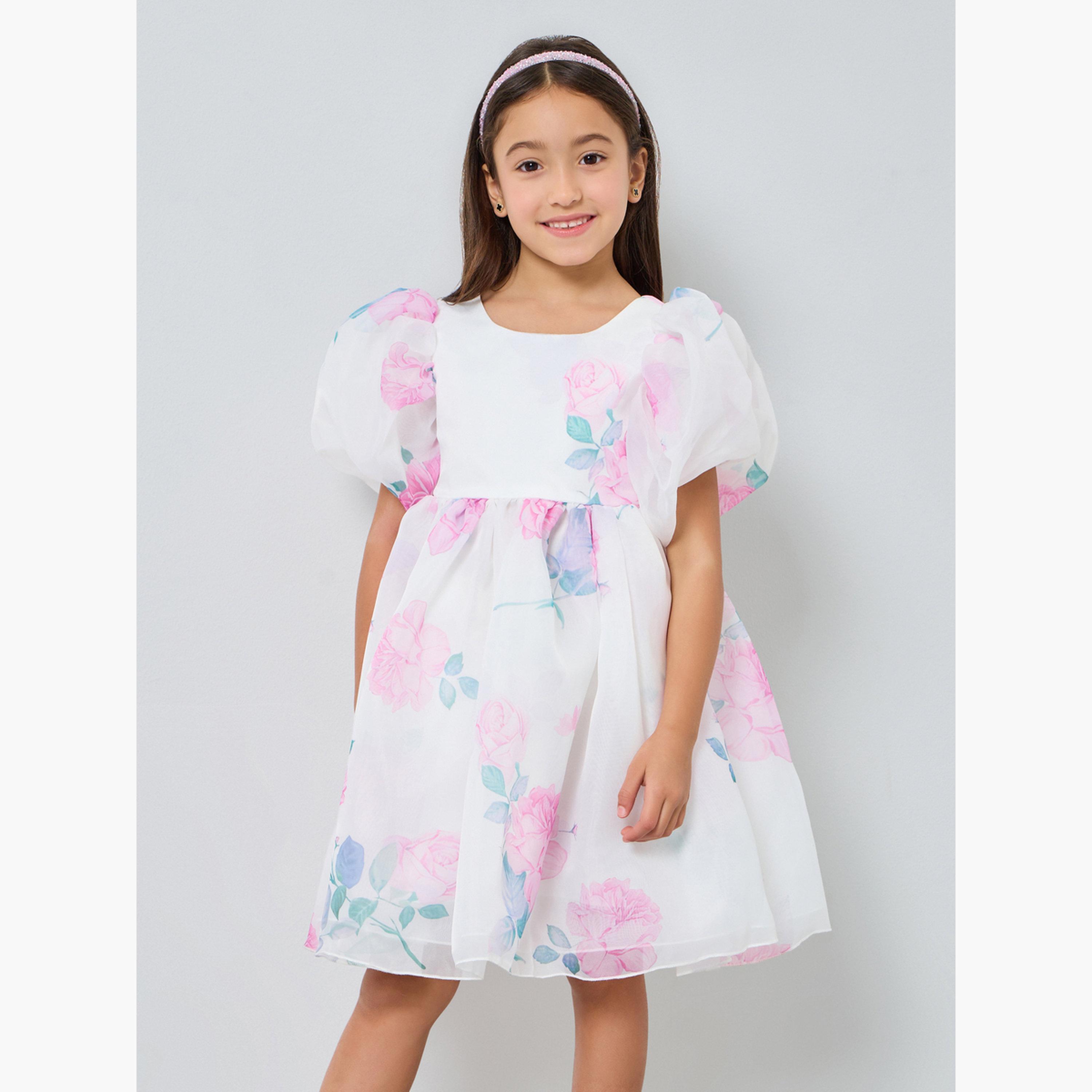 فستان بطبعة زهور وأكمام منفوخة-girls-clothing-dressesandjumpsuits-image-1