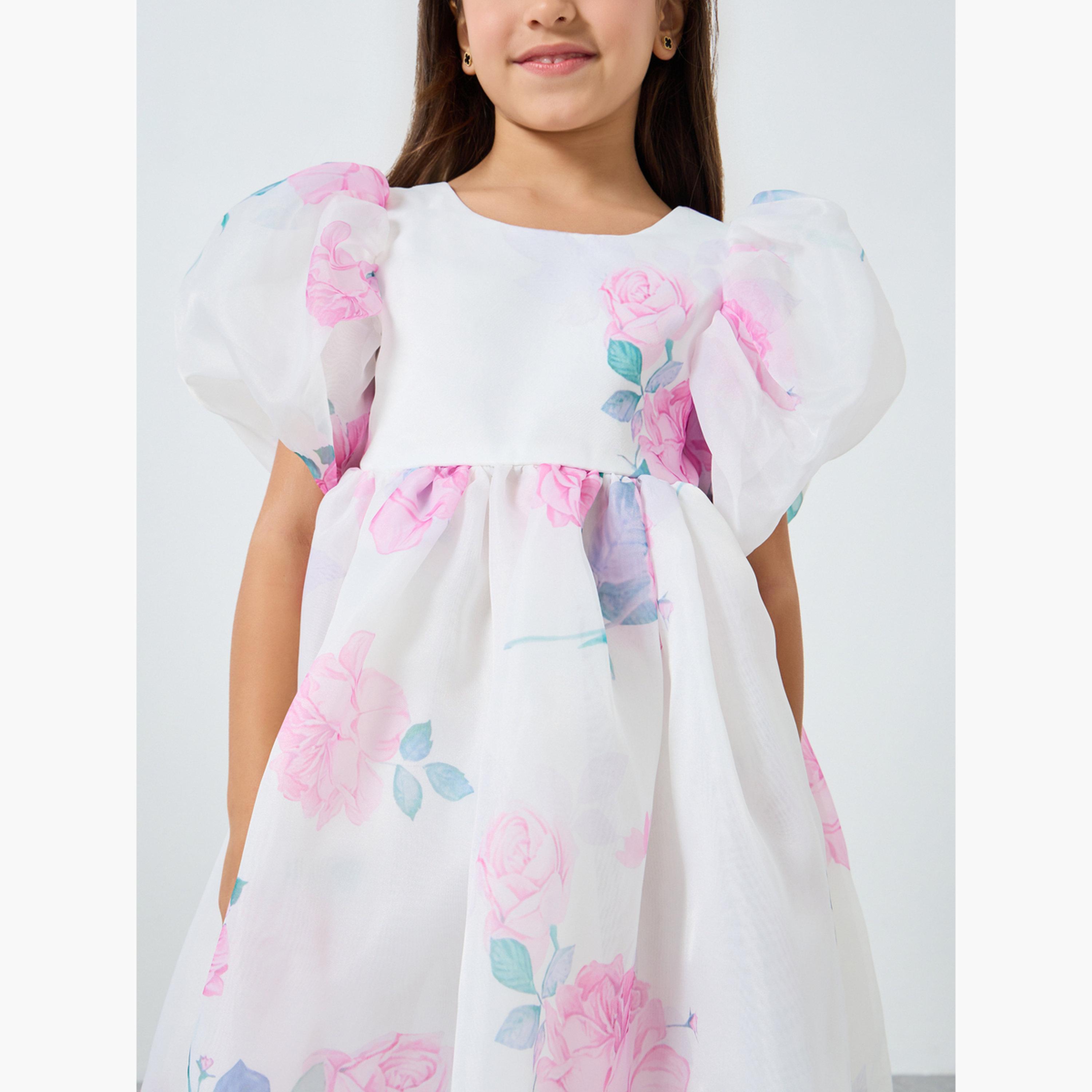 فستان بطبعة زهور وأكمام منفوخة-girls-clothing-dressesandjumpsuits-image-3