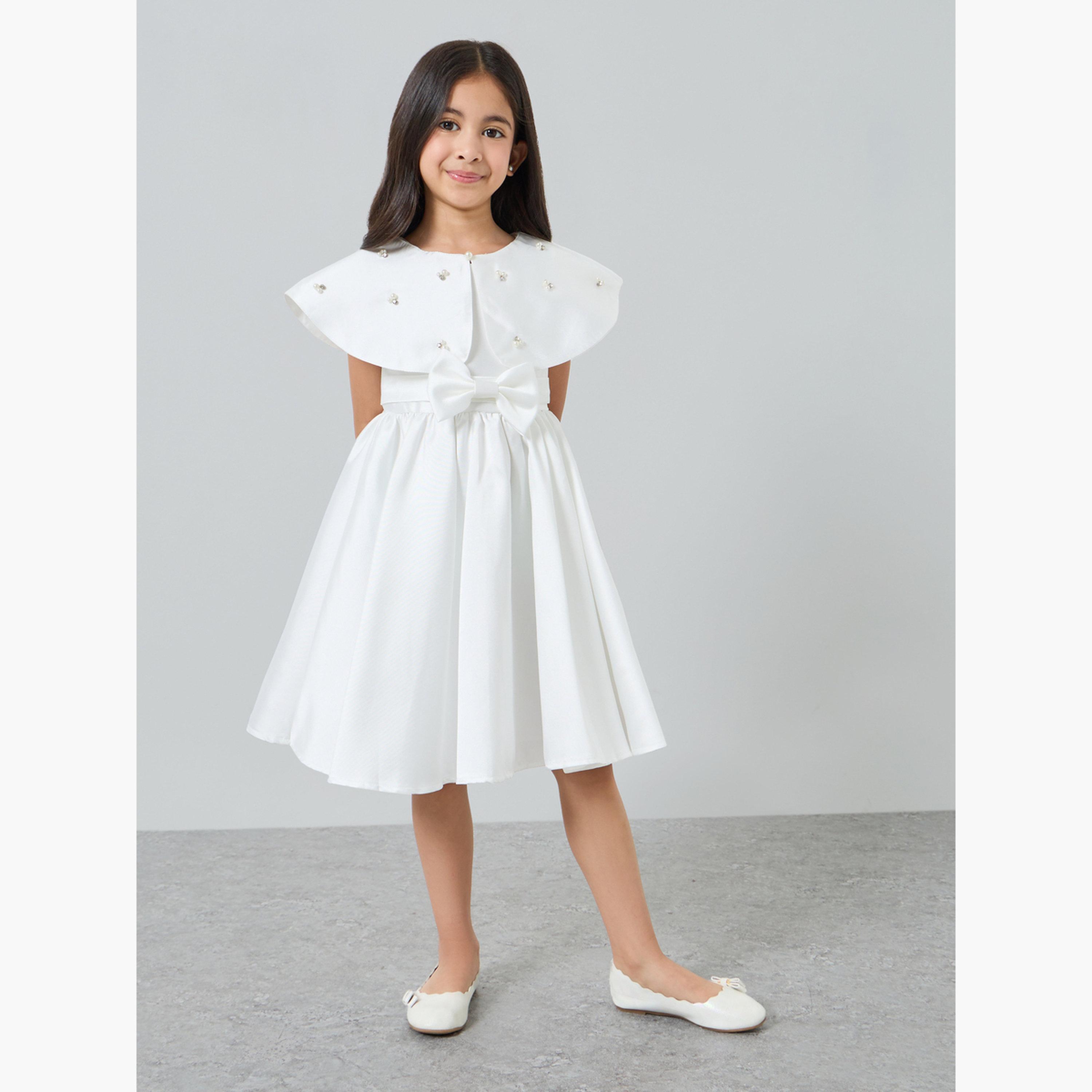 فستان أبيض مزين مع كيب-girls-clothing-dressesandjumpsuits-image-2