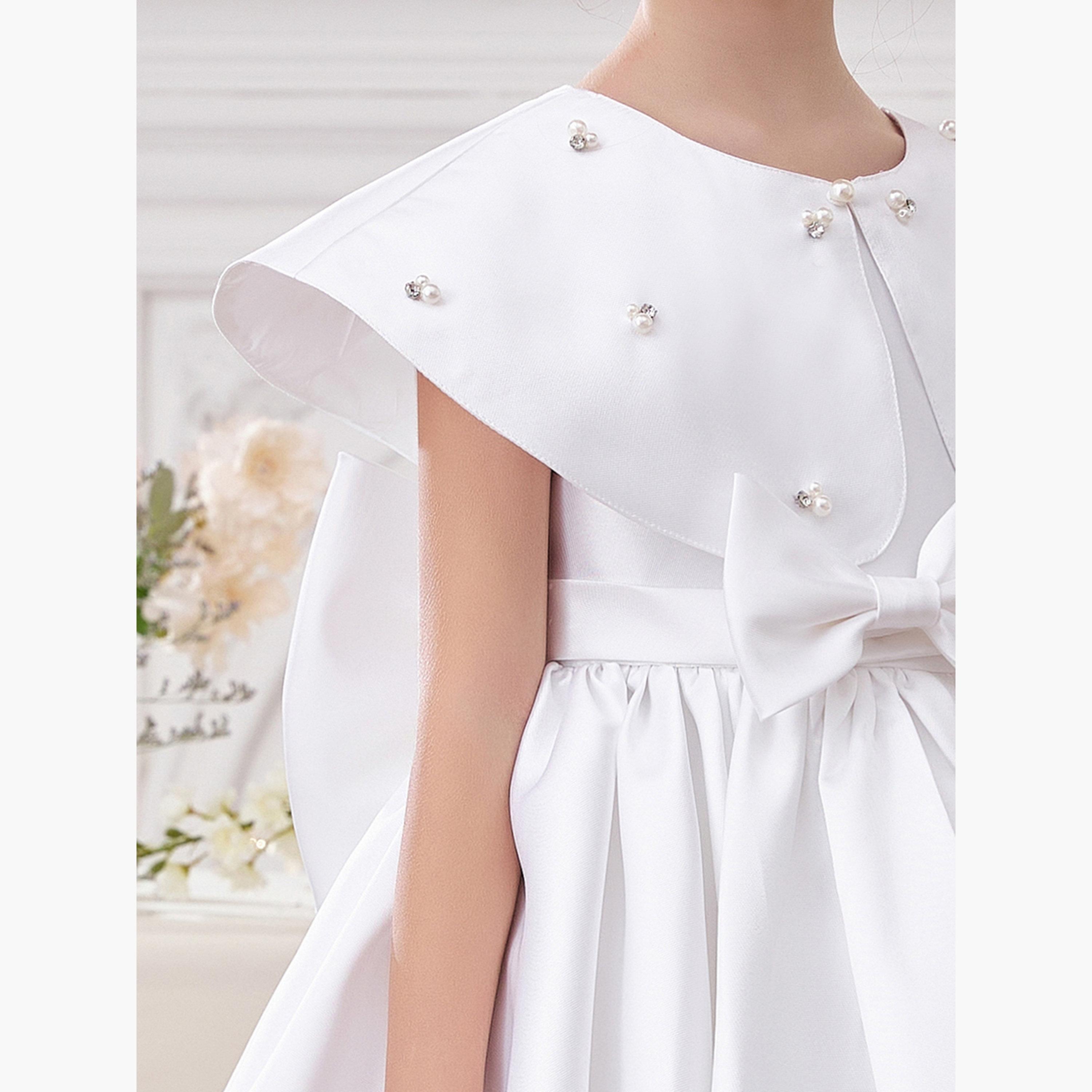 Take Two Girls White Embellished Dress with Cape-girls-clothing-dressesandjumpsuits-image-3