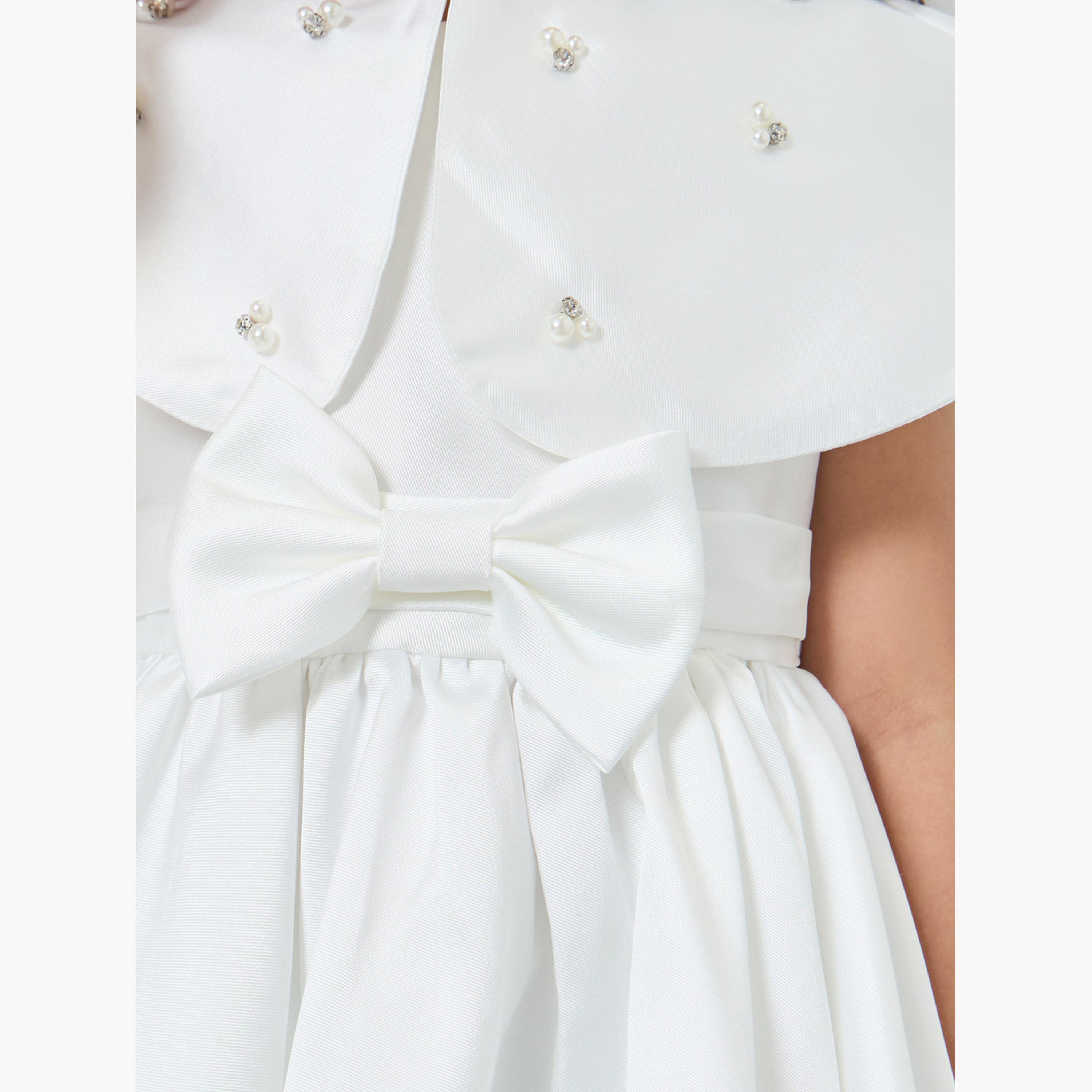 Take Two Girls White Embellished Dress with Cape-girls-clothing-dressesandjumpsuits-image-6