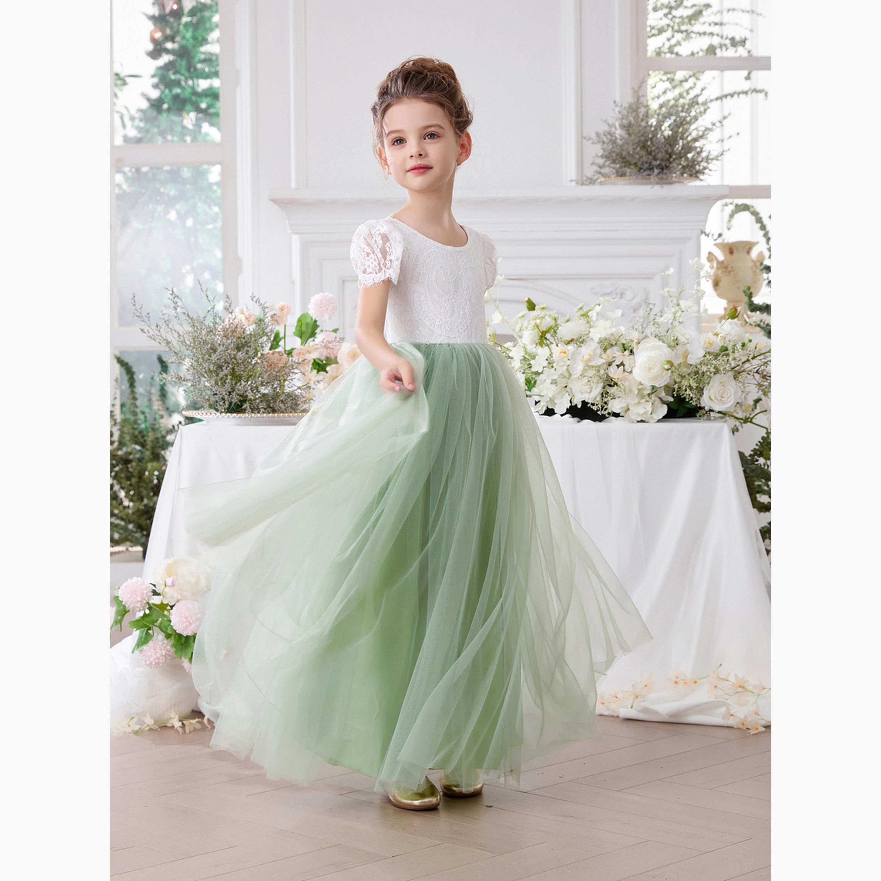 Take Two Girls Green Lace Puff Sleeve Tulle Maxi Dress-girls-clothing-dressesandjumpsuits-image-5