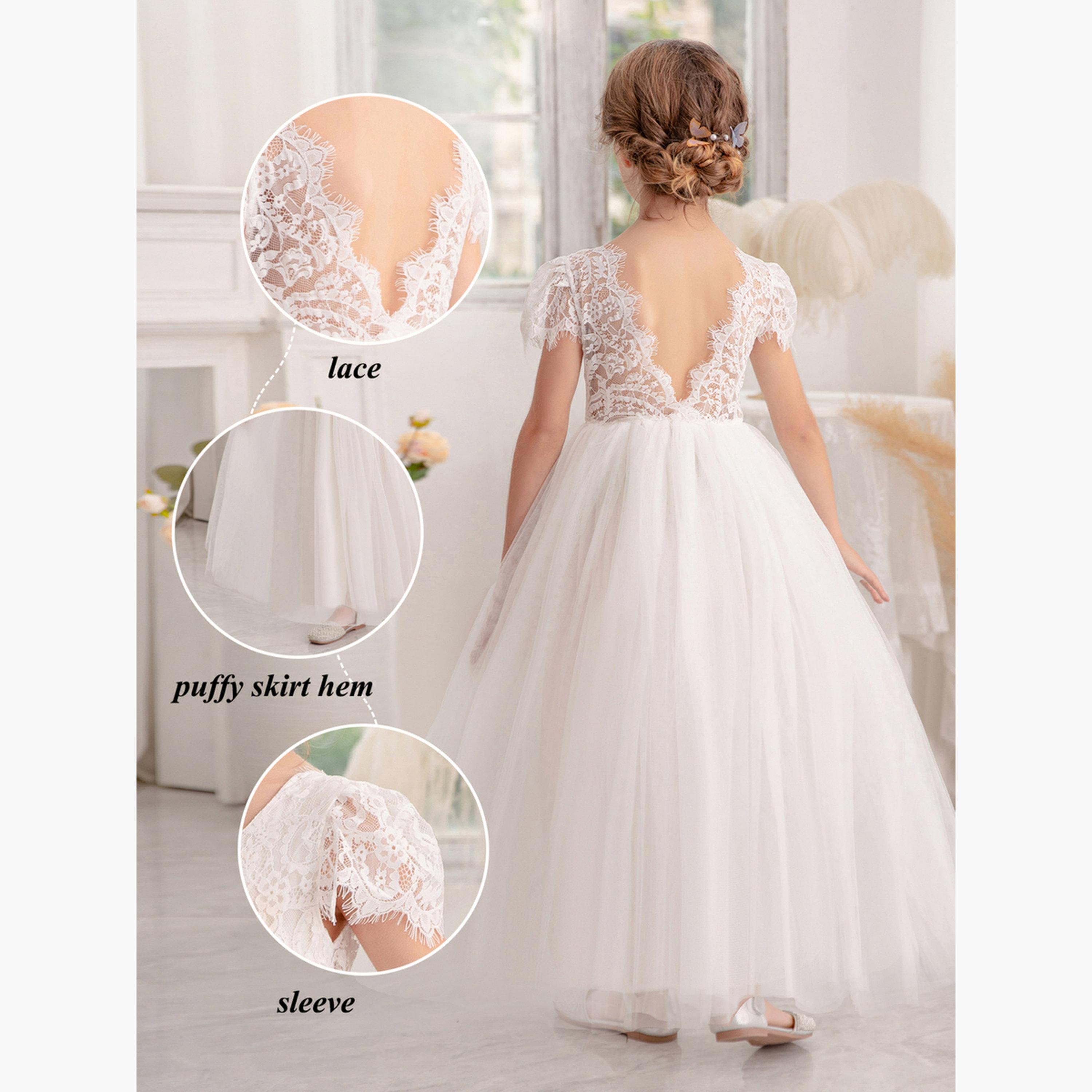 Take Two Girls White Lace Puff Sleeve Tulle Maxi Dress-girls-clothing-dressesandjumpsuits-image-6