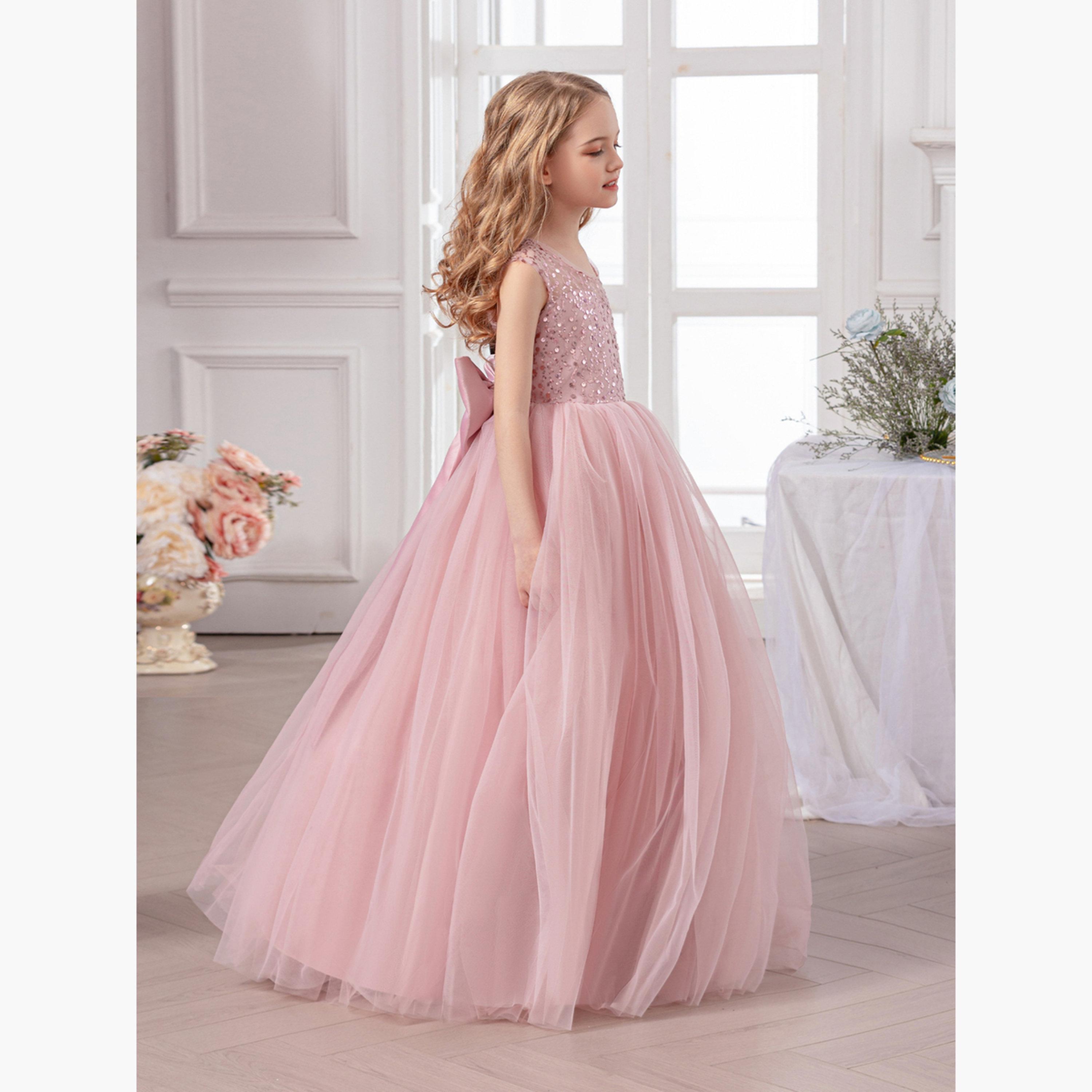 فستان طويل بناتي وردي مزين وبلا أكمام-girls-clothing-dressesandjumpsuits-image-2