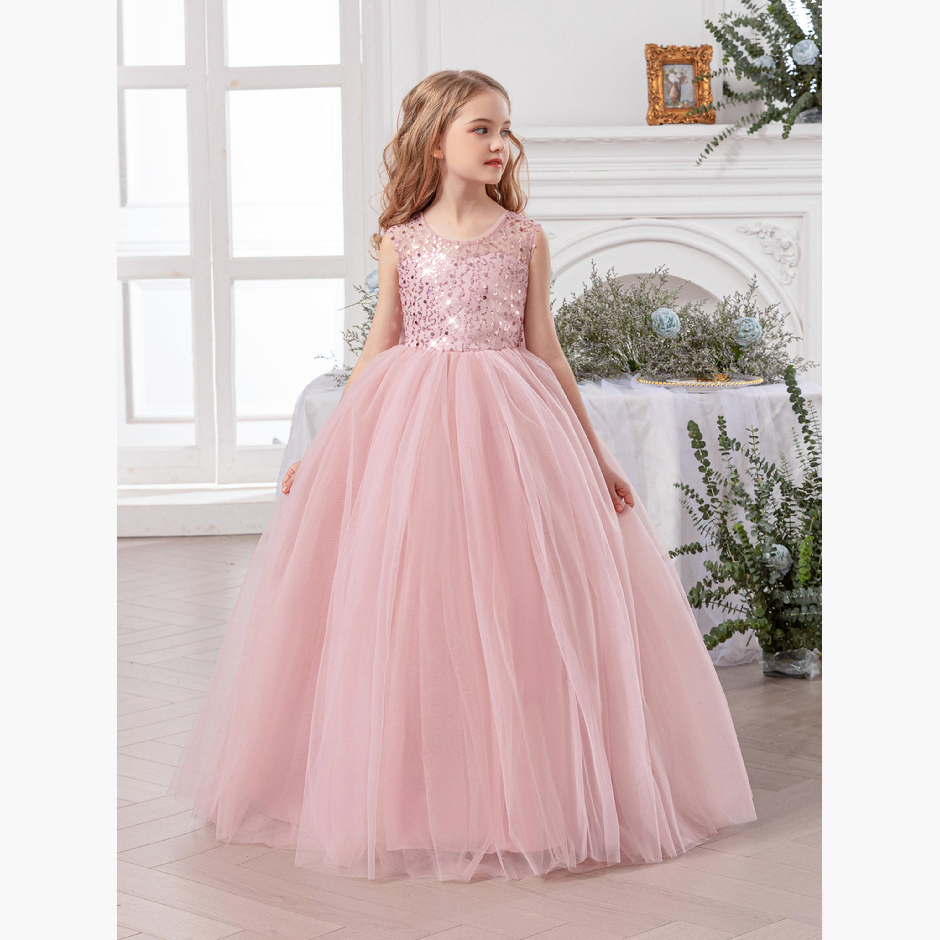 فستان طويل بناتي وردي مزين وبلا أكمام-girls-clothing-dressesandjumpsuits-image-3