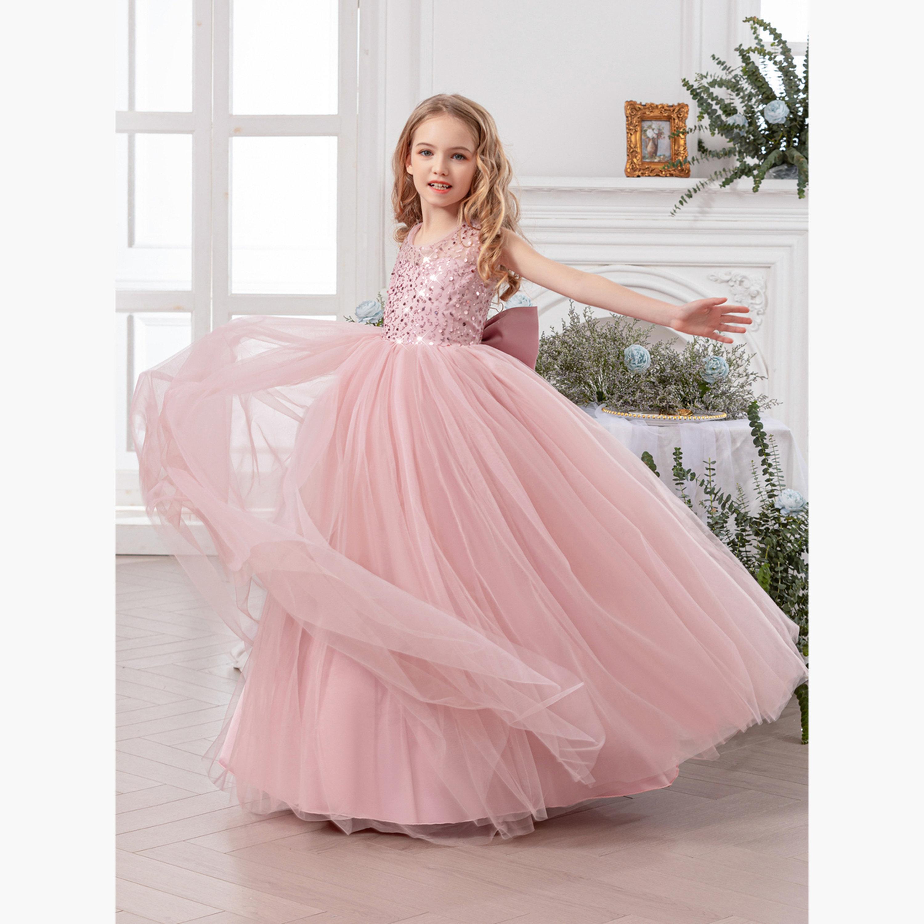 فستان طويل بناتي وردي مزين وبلا أكمام-girls-clothing-dressesandjumpsuits-image-4