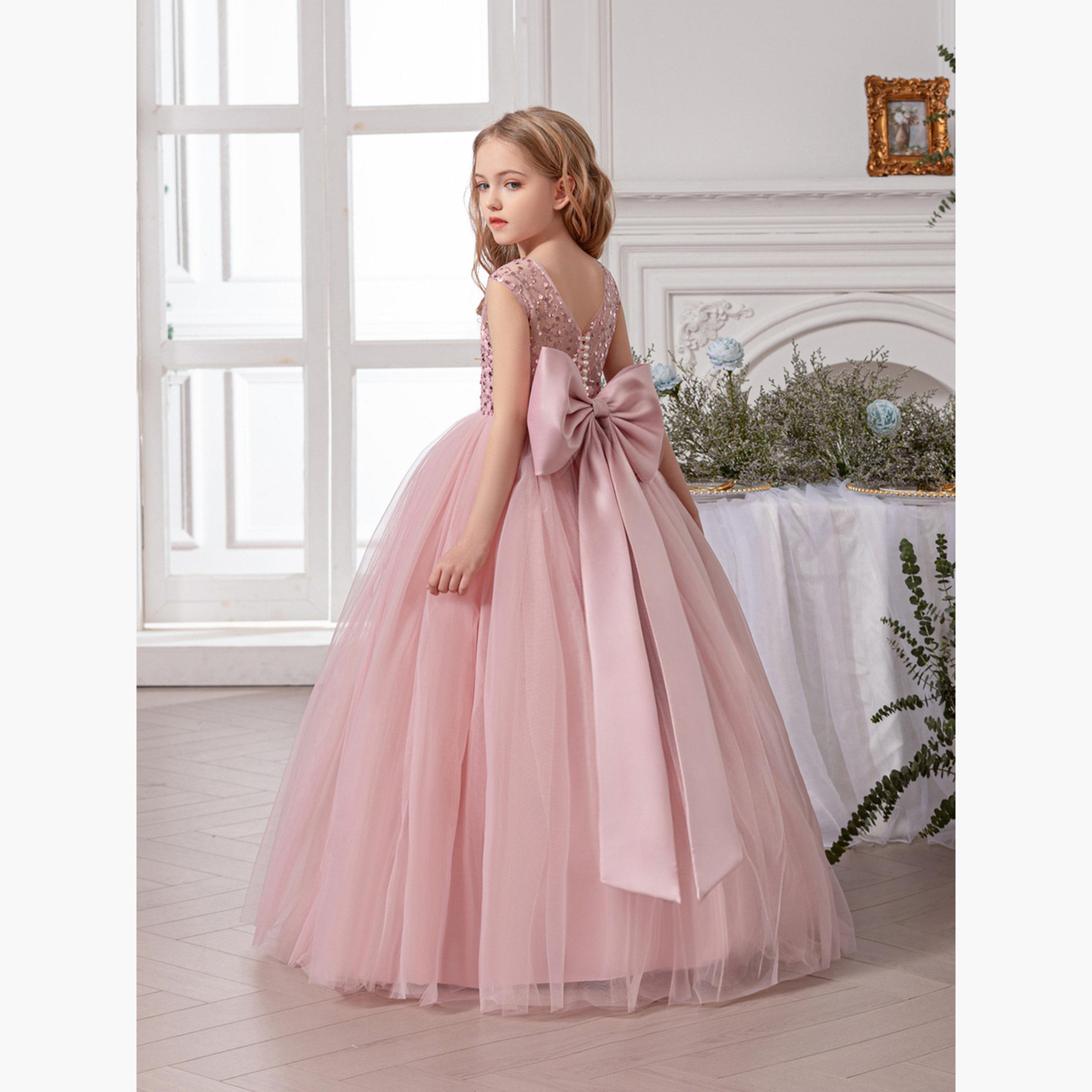 فستان طويل بناتي وردي مزين وبلا أكمام-girls-clothing-dressesandjumpsuits-image-5