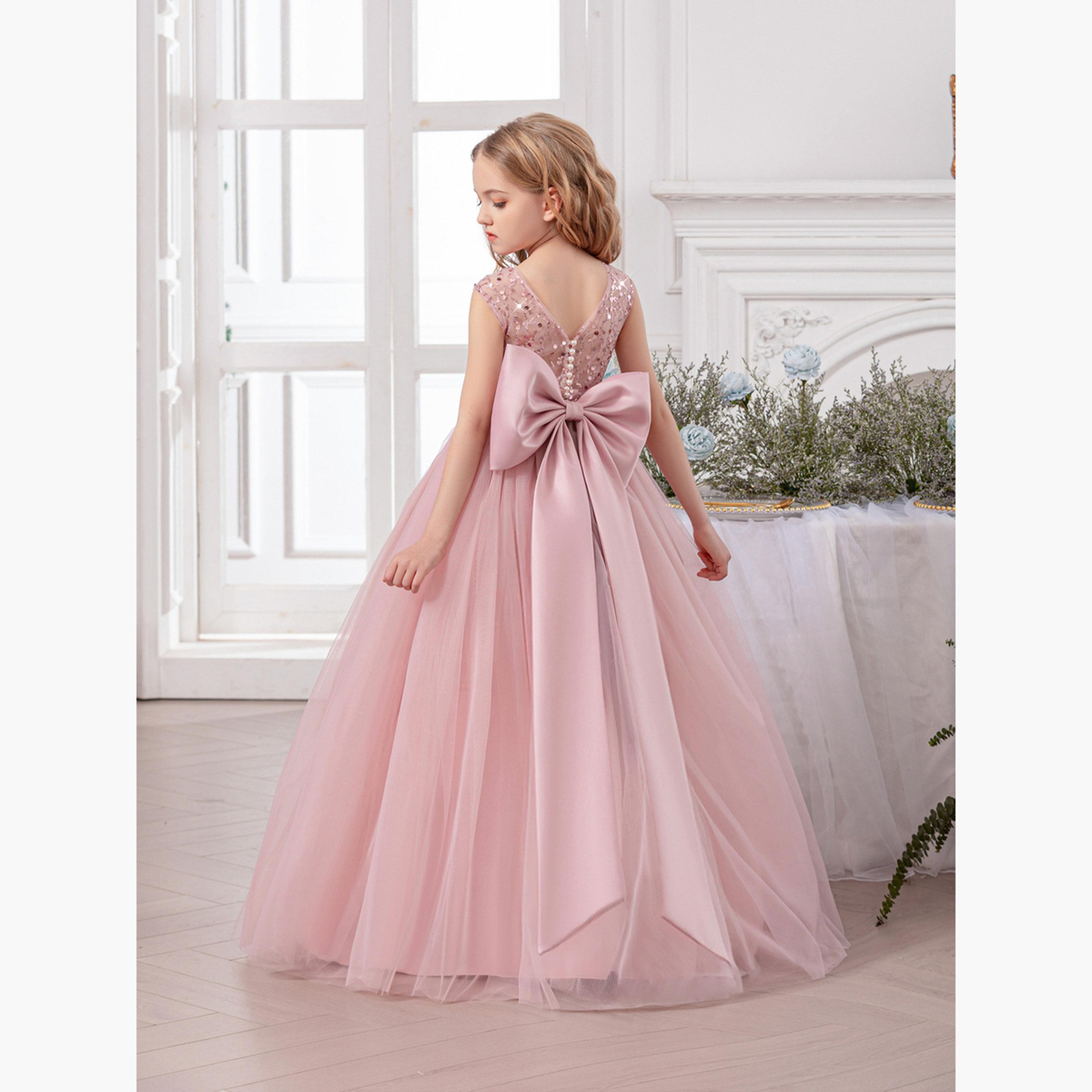 فستان طويل بناتي وردي مزين وبلا أكمام-girls-clothing-dressesandjumpsuits-image-6