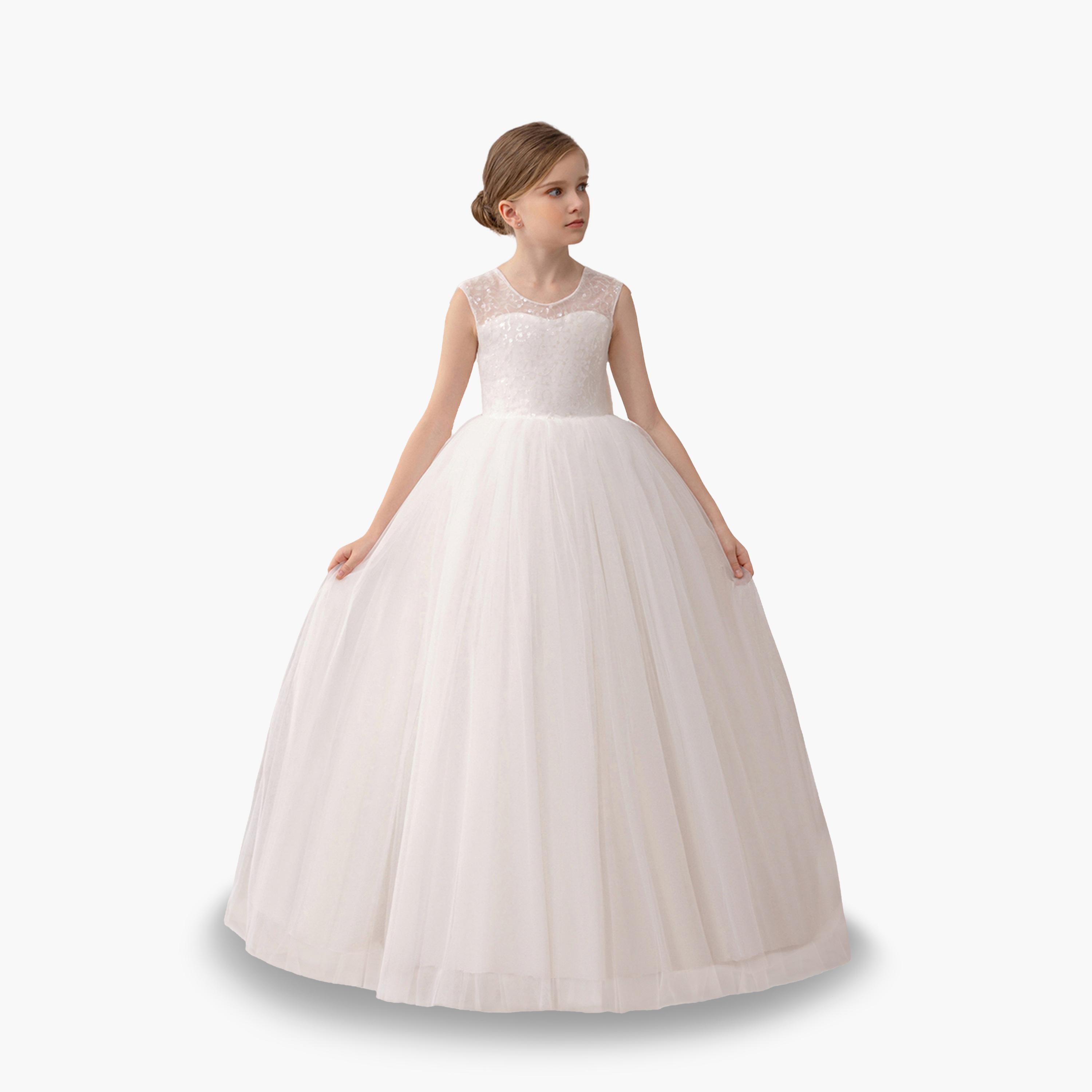 Take Two Girls White Embellished Sleeveless Maxi Dress-girls-clothing-dressesandjumpsuits-image-1