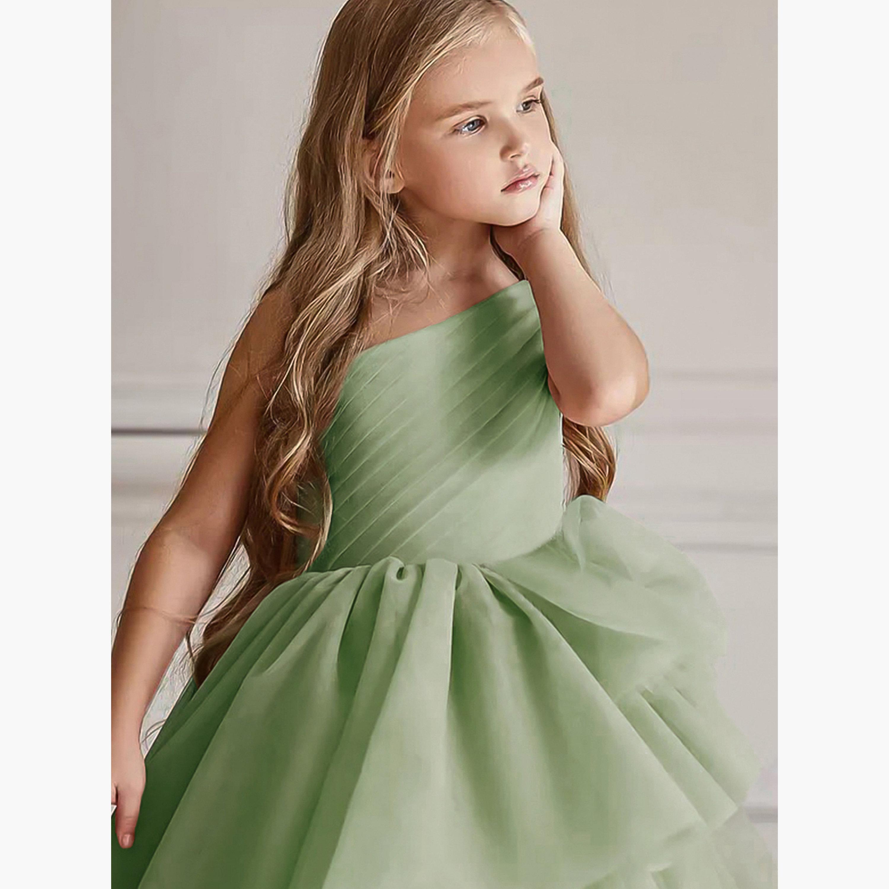 Take Two Girls Green Mesh One Shoulder Maxi Dress-girls-clothing-dressesandjumpsuits-image-3