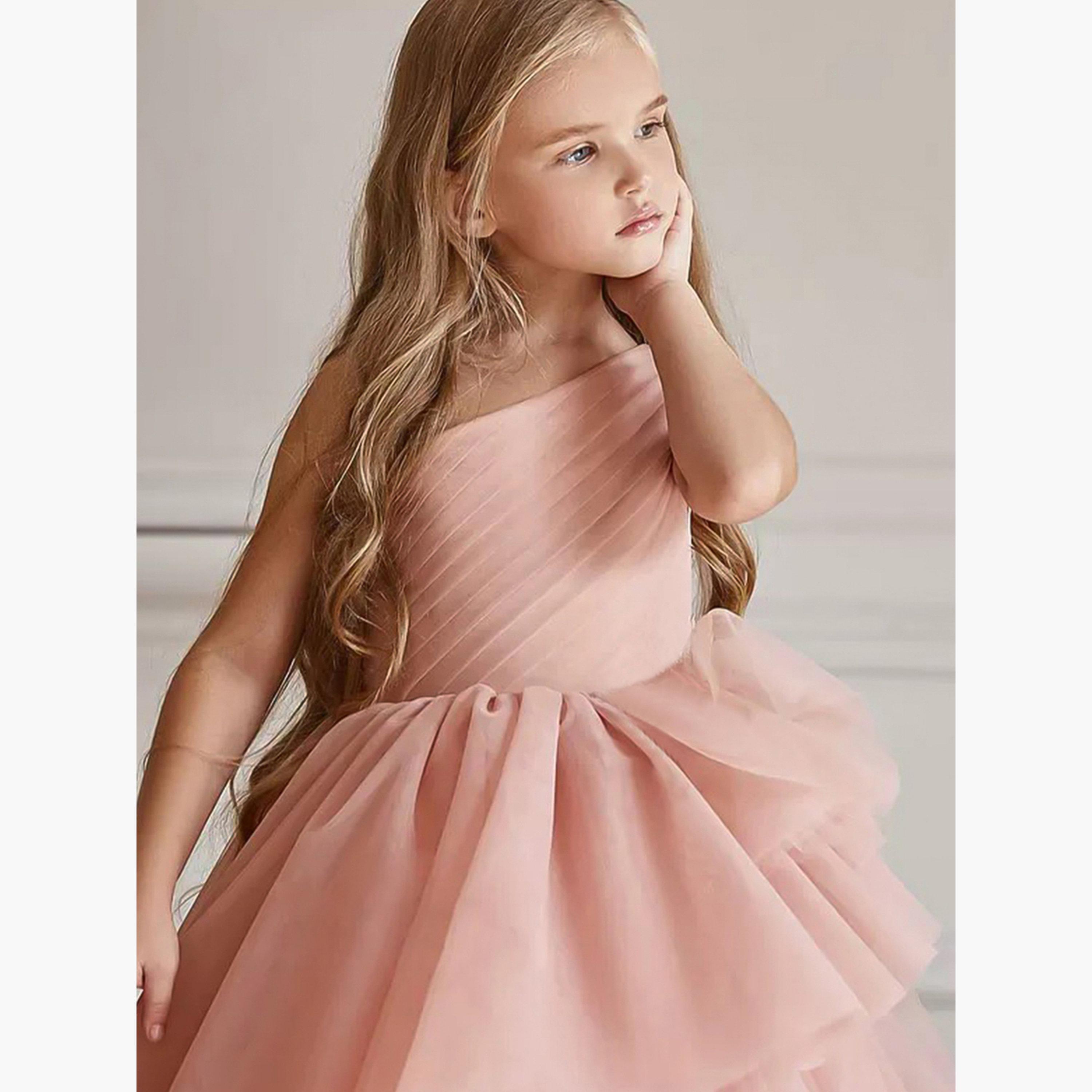Take Two Girls Pink Ruffle Detail One Shoulder Maxi Dress-girls-clothing-dressesandjumpsuits-image-3
