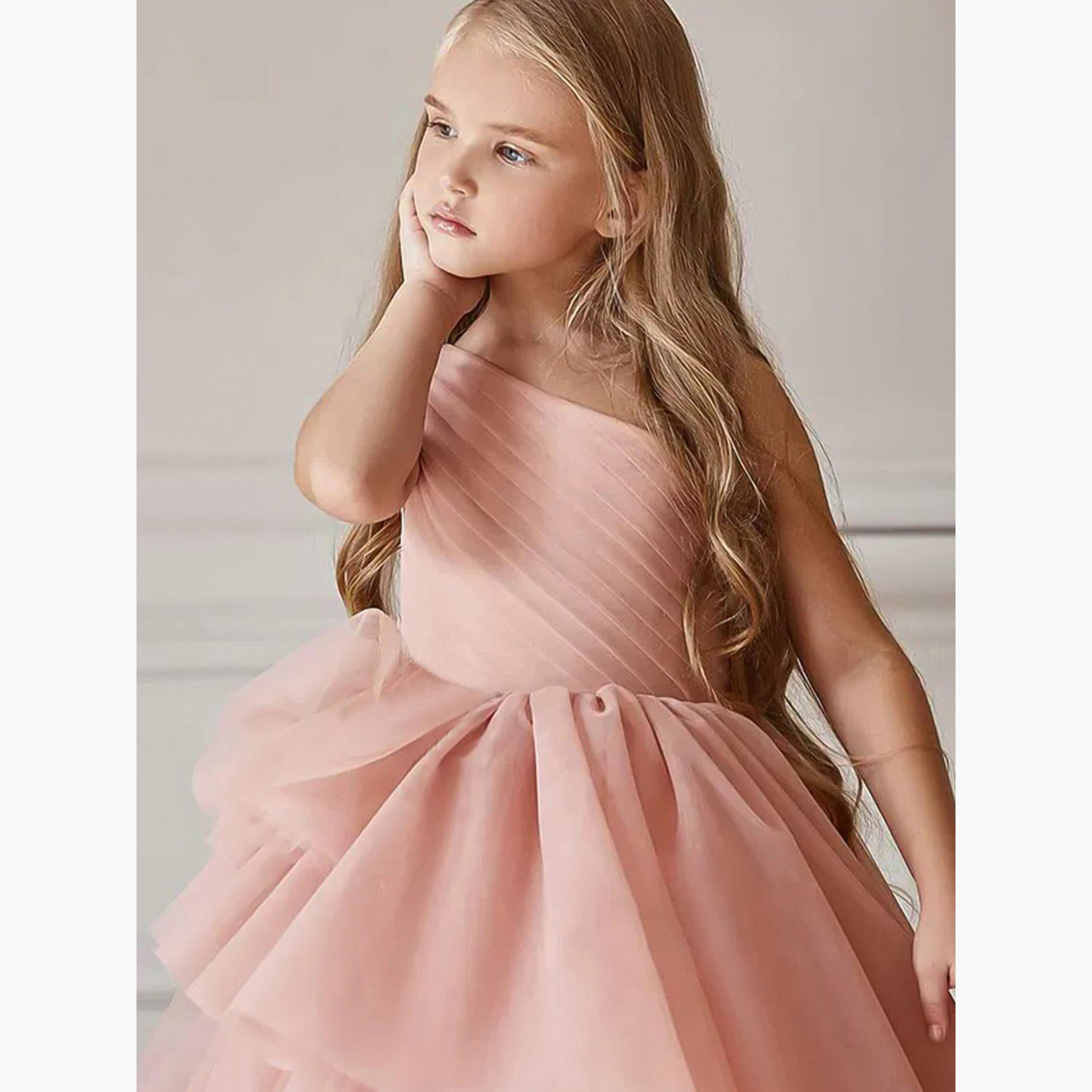 Take Two Girls Pink Ruffle Detail One Shoulder Maxi Dress-girls-clothing-dressesandjumpsuits-image-4