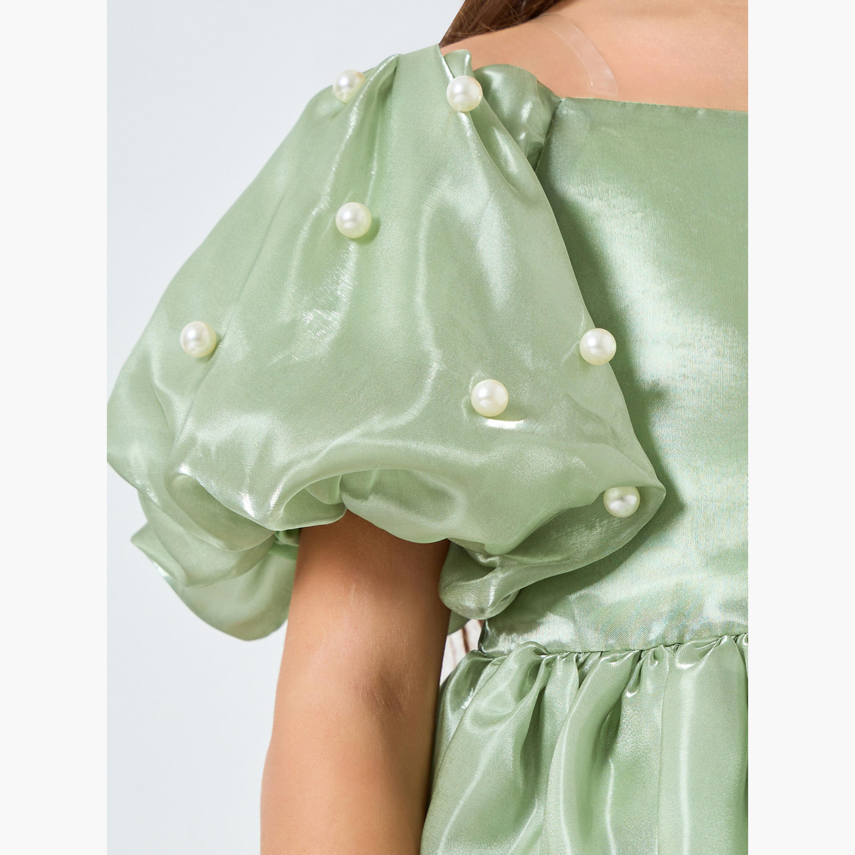 فستان أخضر مزين بلؤلؤ صناعي وأكمام منفوخة-girls-clothing-dressesandjumpsuits-image-4