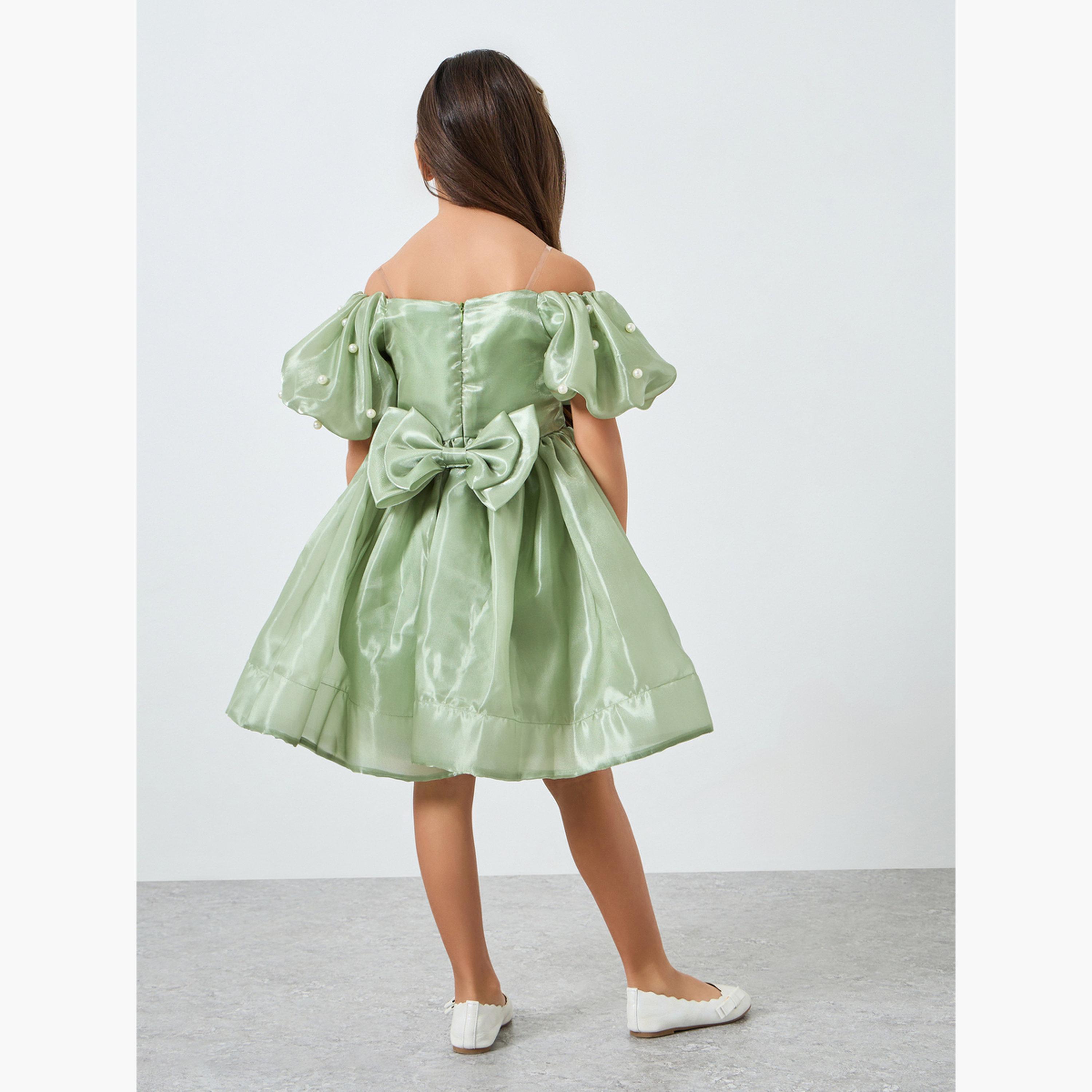فستان أخضر مزين بلؤلؤ صناعي وأكمام منفوخة-girls-clothing-dressesandjumpsuits-image-5