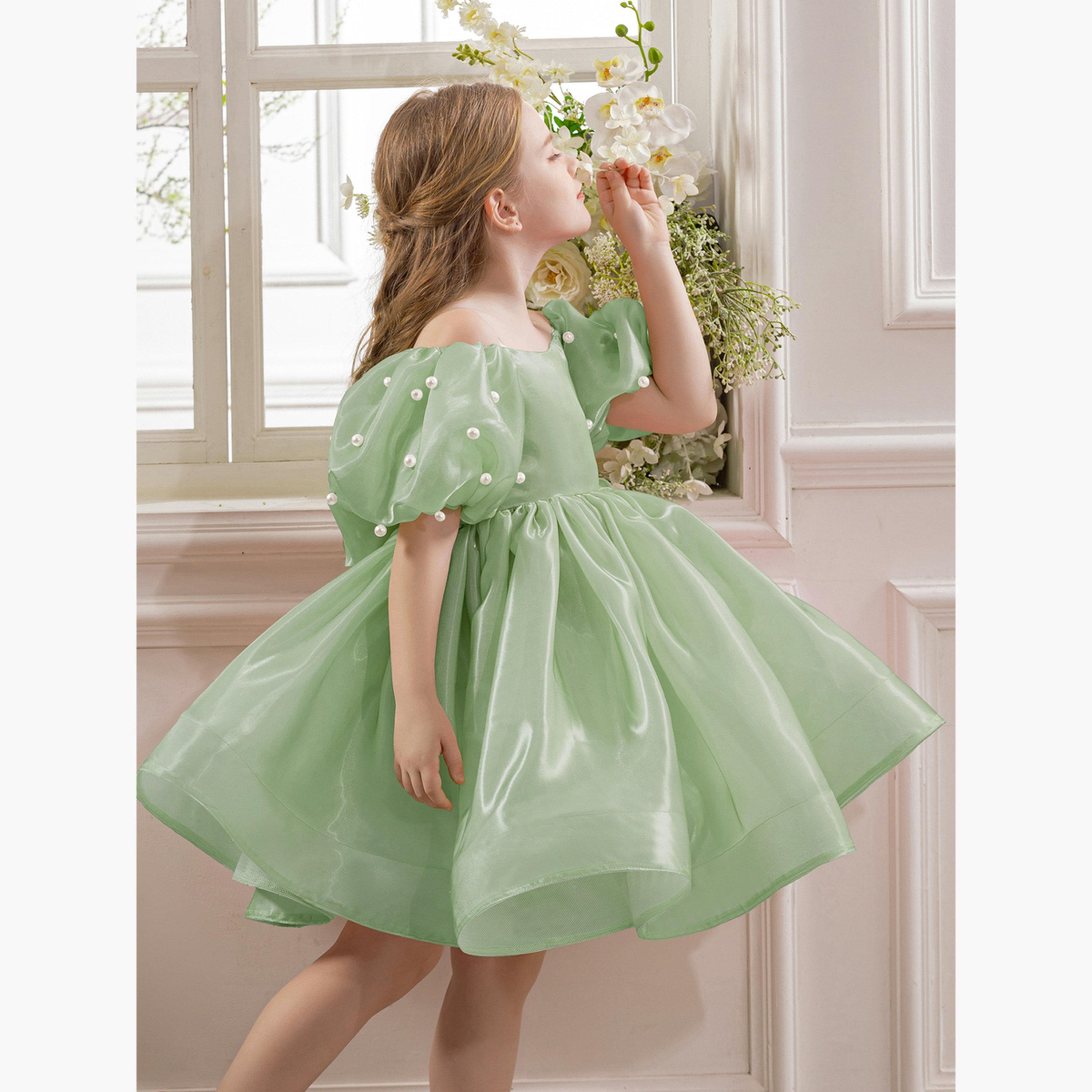 فستان أخضر مزين بلؤلؤ صناعي وأكمام منفوخة-girls-clothing-dressesandjumpsuits-image-6