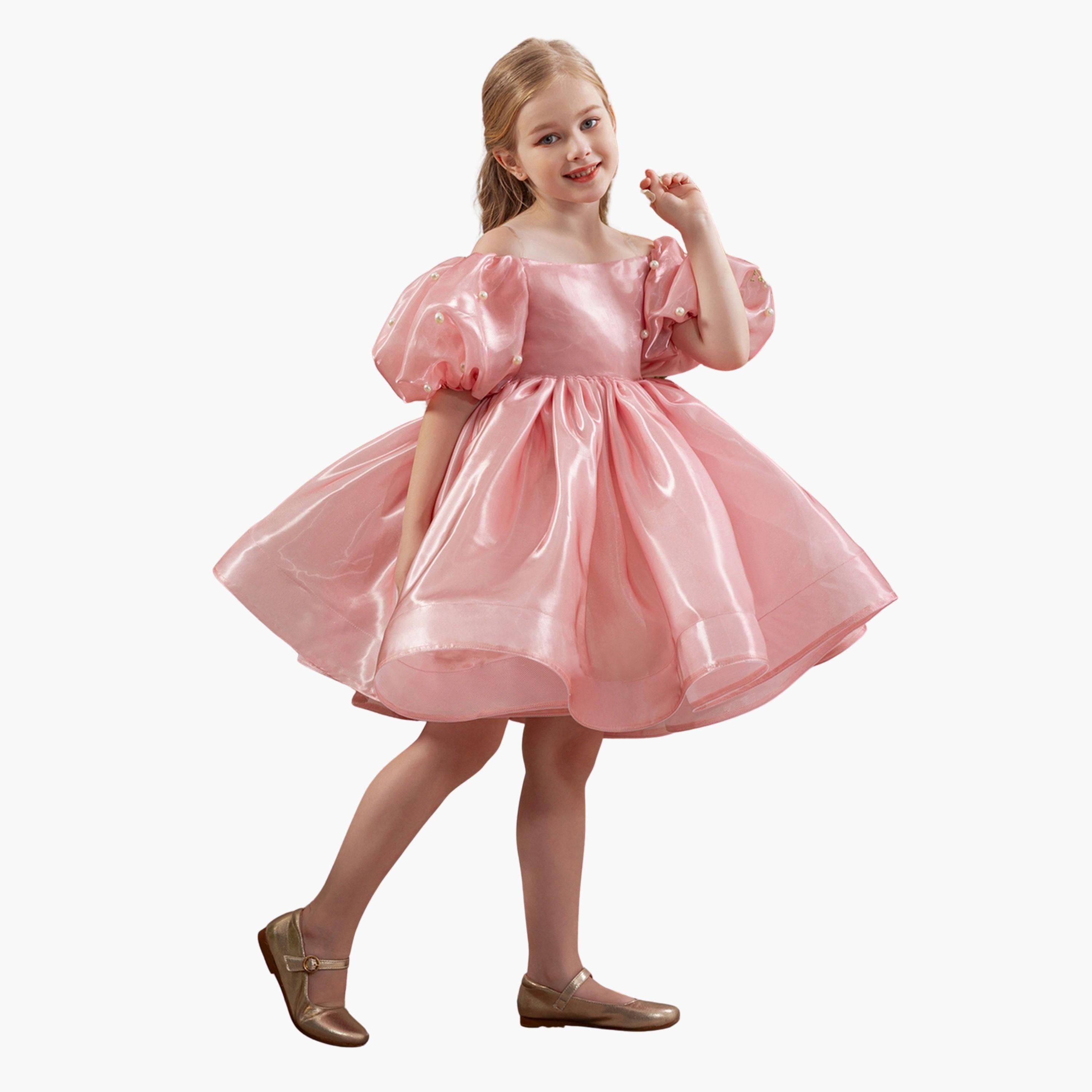 Take Two Girls Pink Pearl Puff Faux Pearl Embellished Dress-girls-clothing-dressesandjumpsuits-image-1