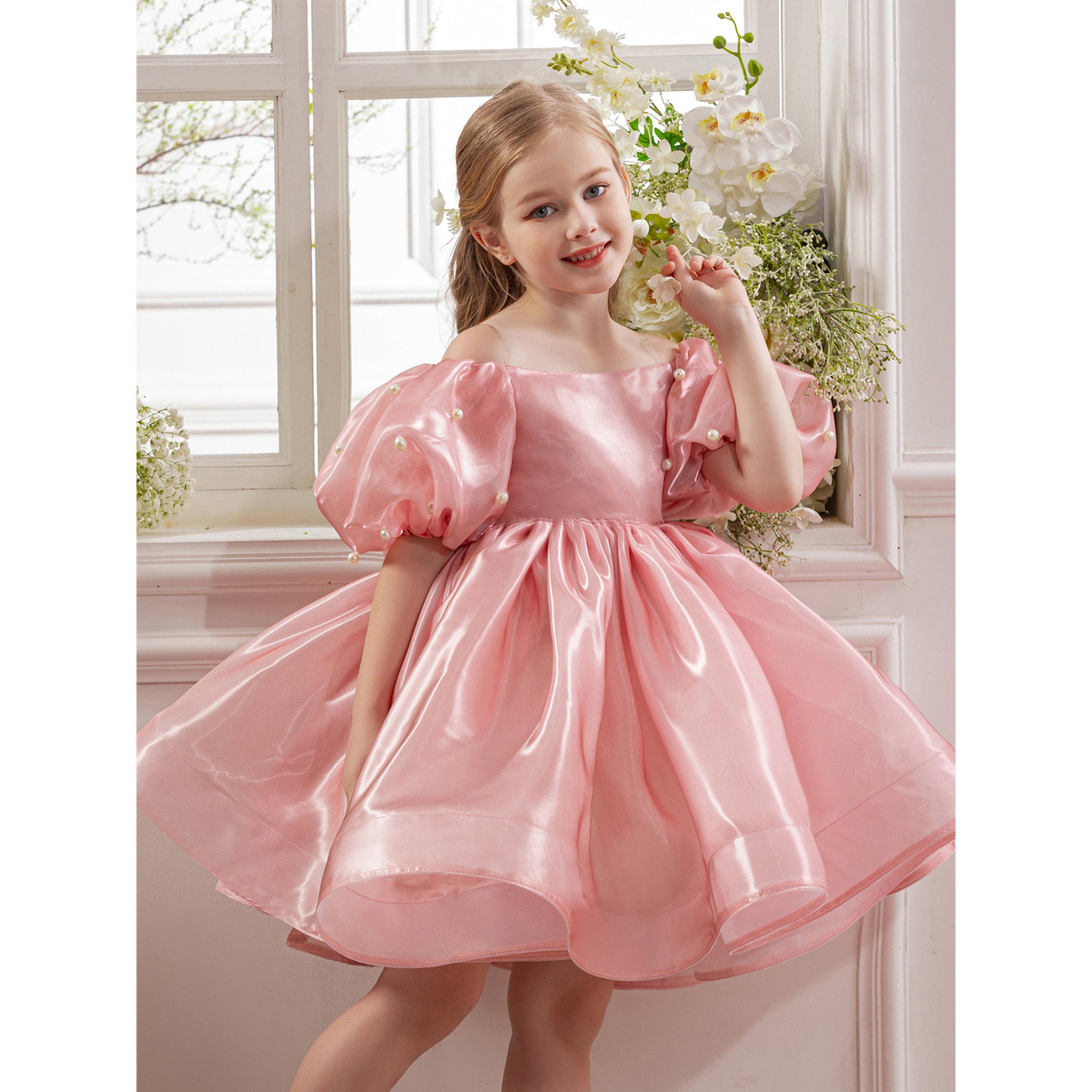 Take Two Girls Pink Pearl Puff Faux Pearl Embellished Dress-girls-clothing-dressesandjumpsuits-image-2