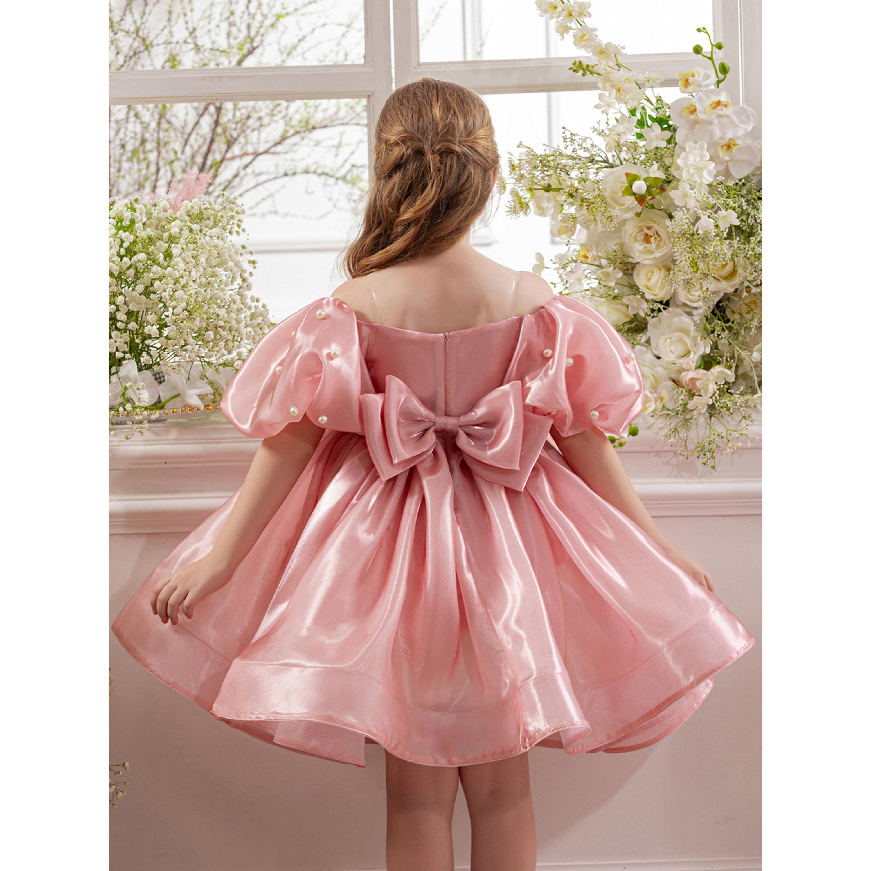 Take Two Girls Pink Pearl Puff Faux Pearl Embellished Dress-girls-clothing-dressesandjumpsuits-image-4
