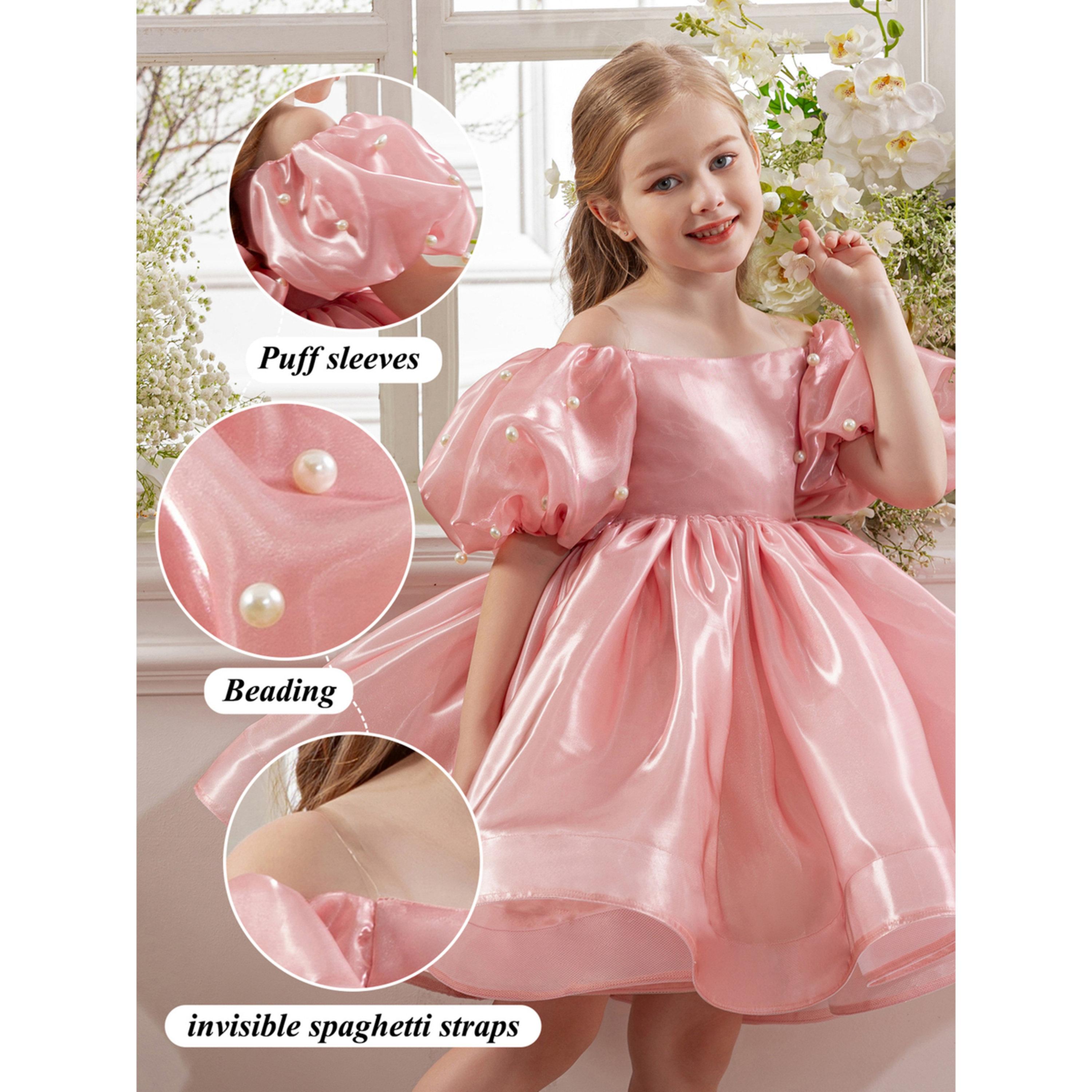 Take Two Girls Pink Pearl Puff Faux Pearl Embellished Dress-girls-clothing-dressesandjumpsuits-image-5