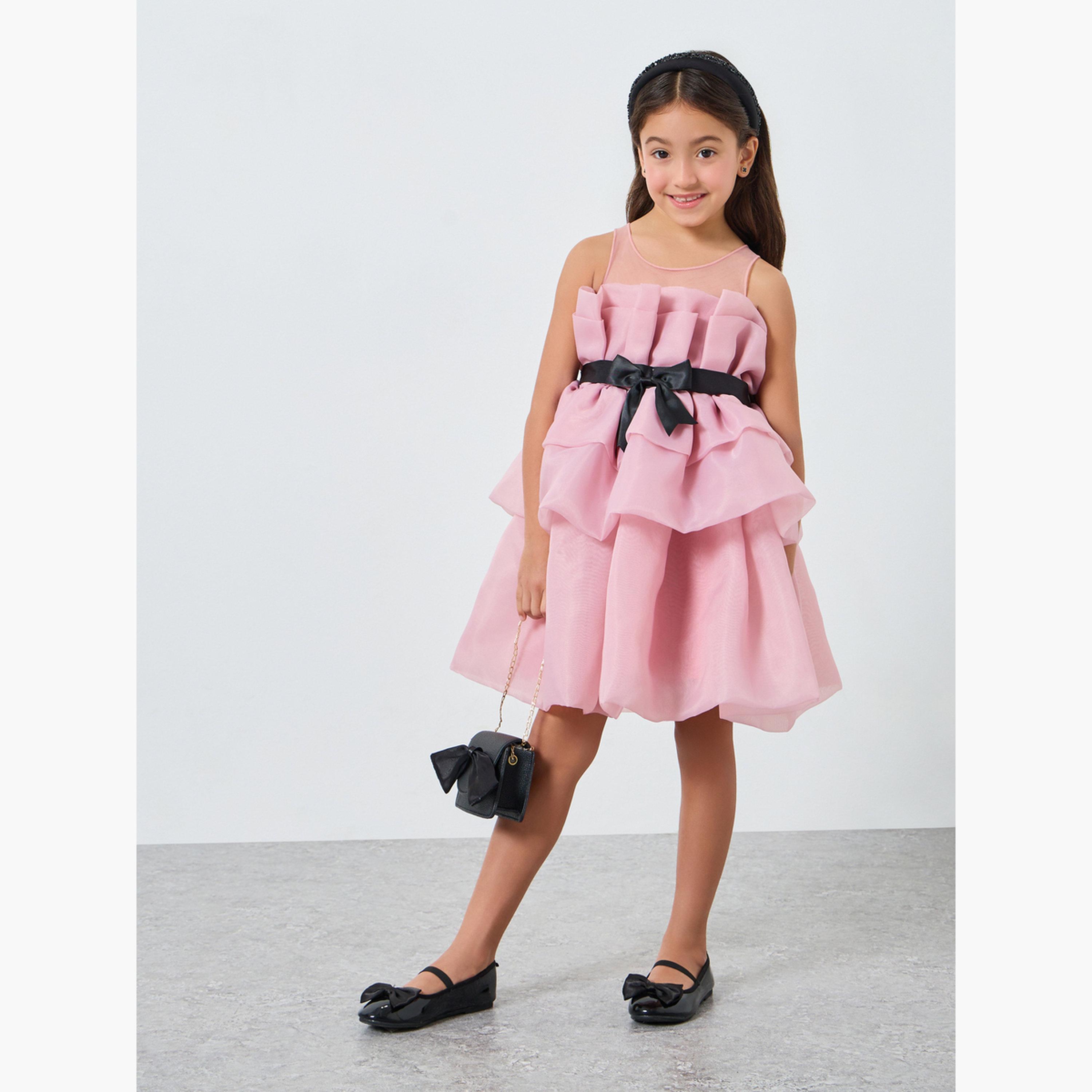 فستان وردي بطبقات مكشكشة وتفاصيل فيونكة-girls-clothing-dressesandjumpsuits-image-2