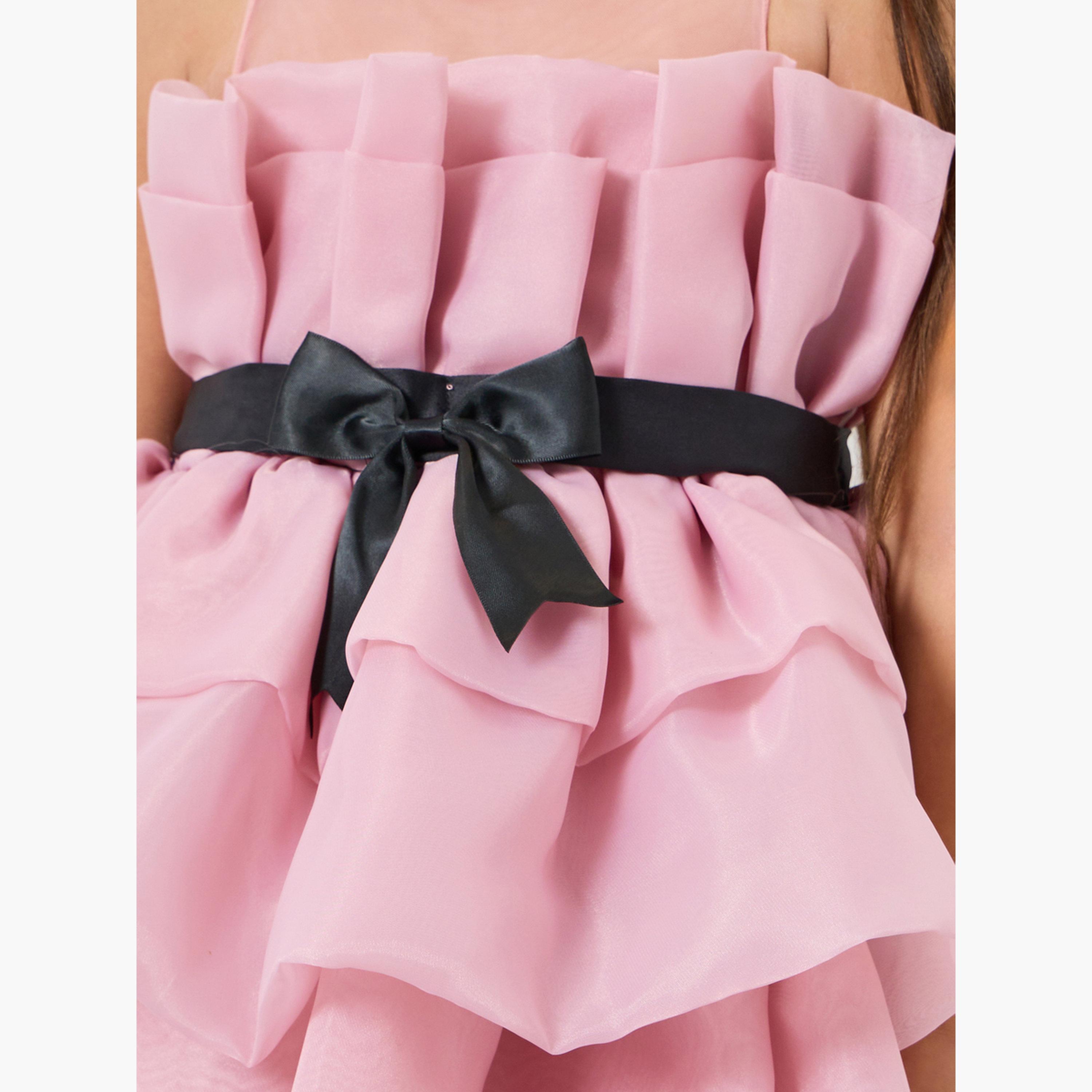 فستان وردي بطبقات مكشكشة وتفاصيل فيونكة-girls-clothing-dressesandjumpsuits-image-3