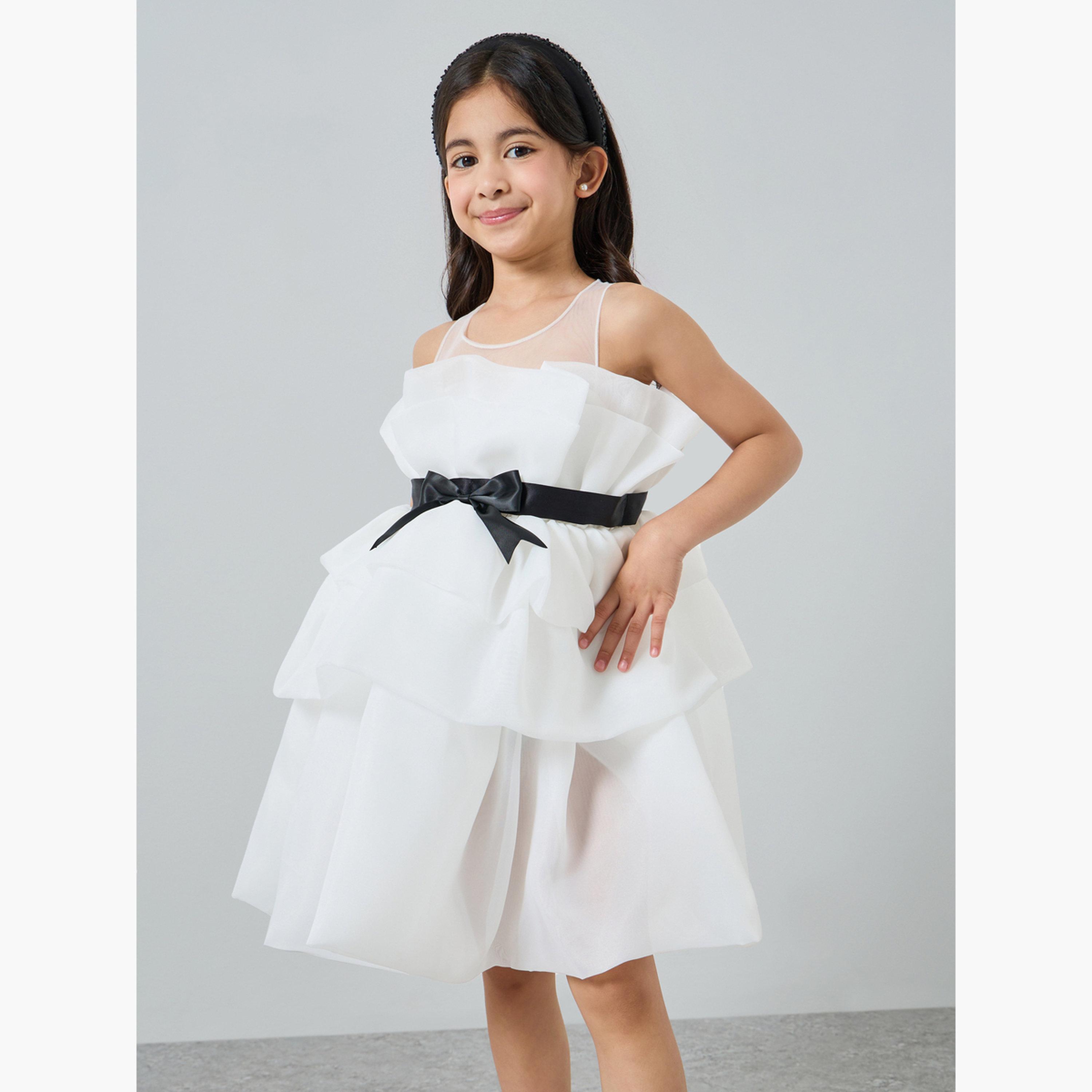 Take Two Girls White Bow Detail Ruffled Layered Dress-girls-clothing-dressesandjumpsuits-image-1