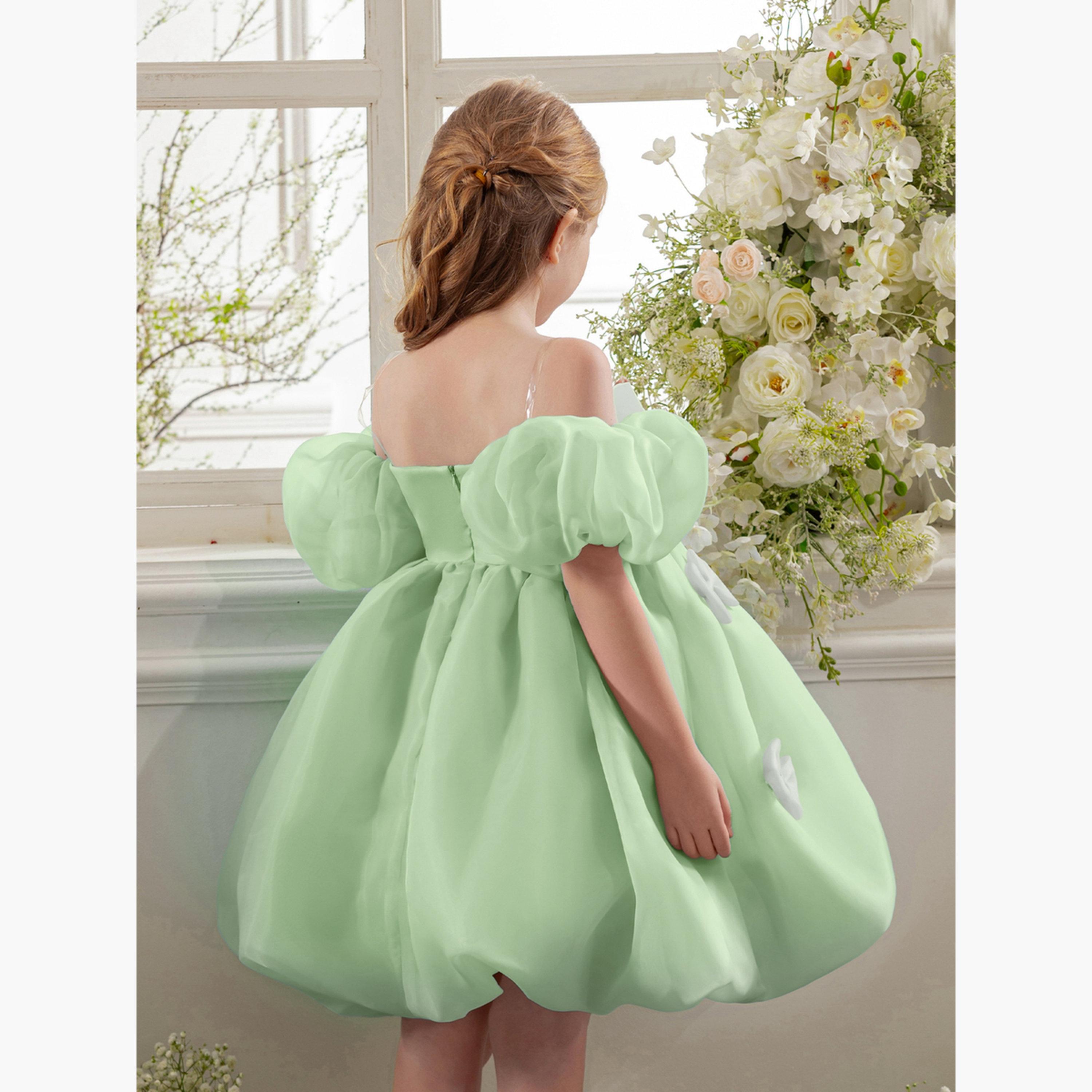 Take Two Girls Green Puff Sleeve Bow Detail Dress-girls-clothing-dressesandjumpsuits-image-4