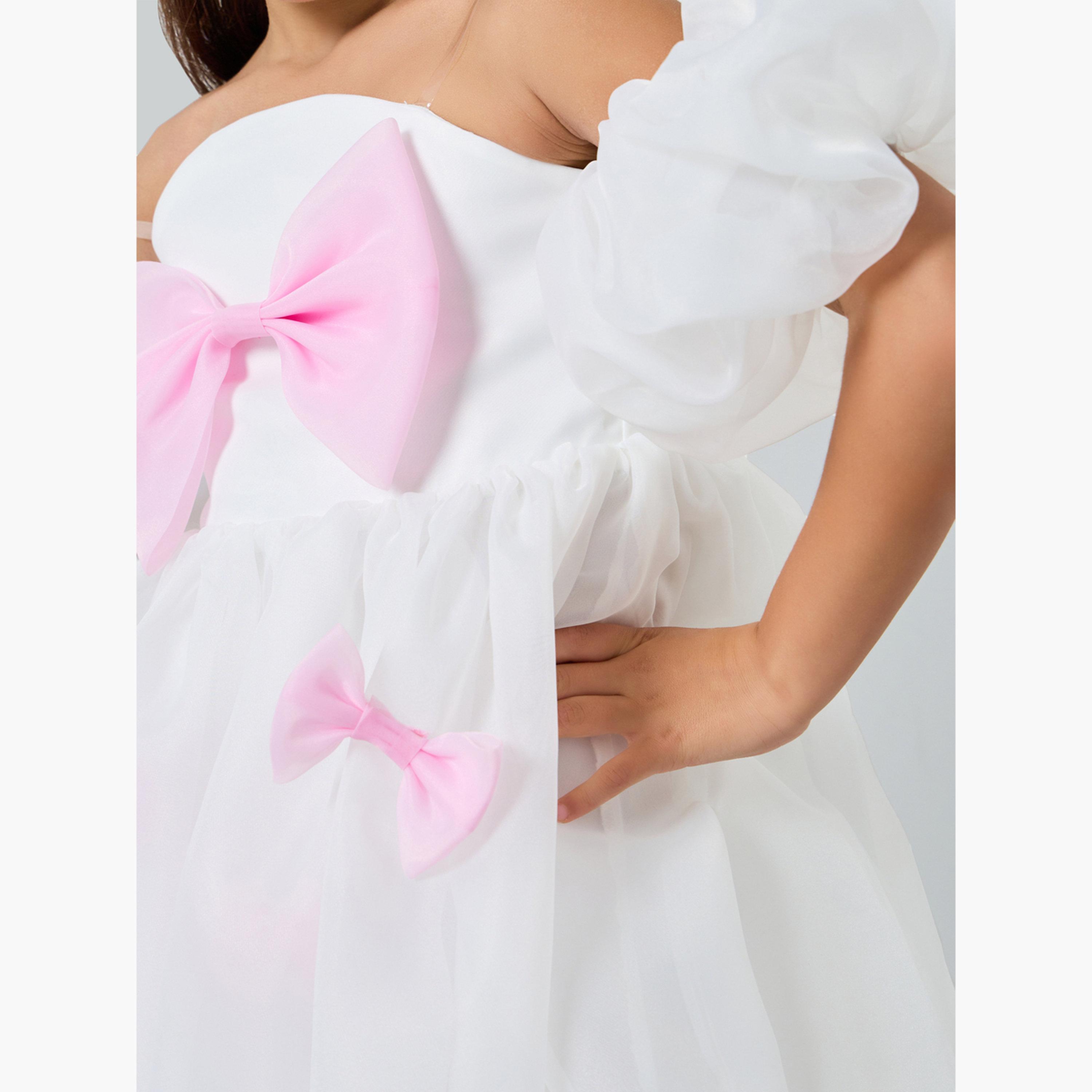 Take Two Girls White Puff Sleeve Bow Detail Dress-girls-clothing-dressesandjumpsuits-image-5