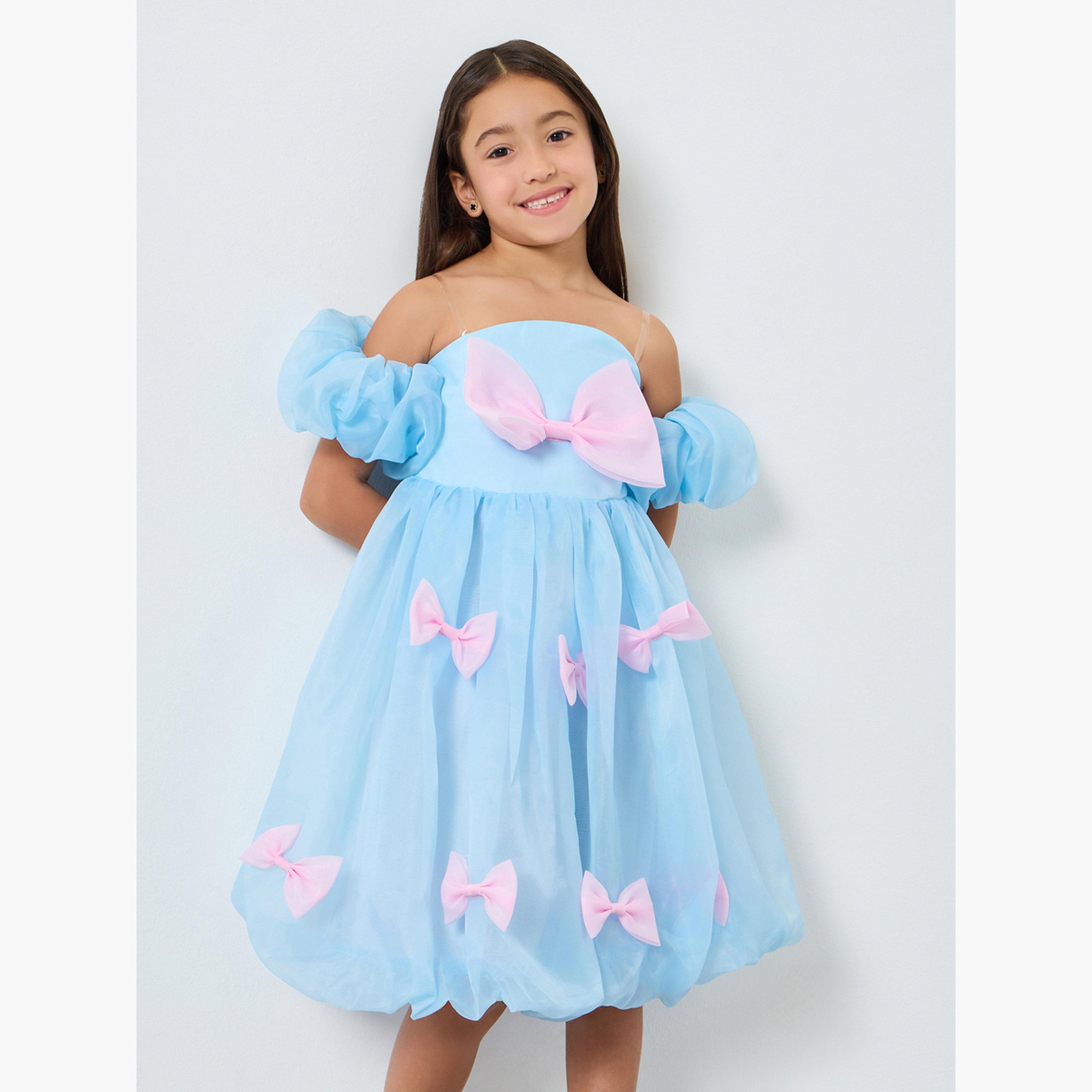 فستان أزرق فاتح بأكمام منفوخة وتفاصيل فيونكة-girls-clothing-dressesandjumpsuits-image-1