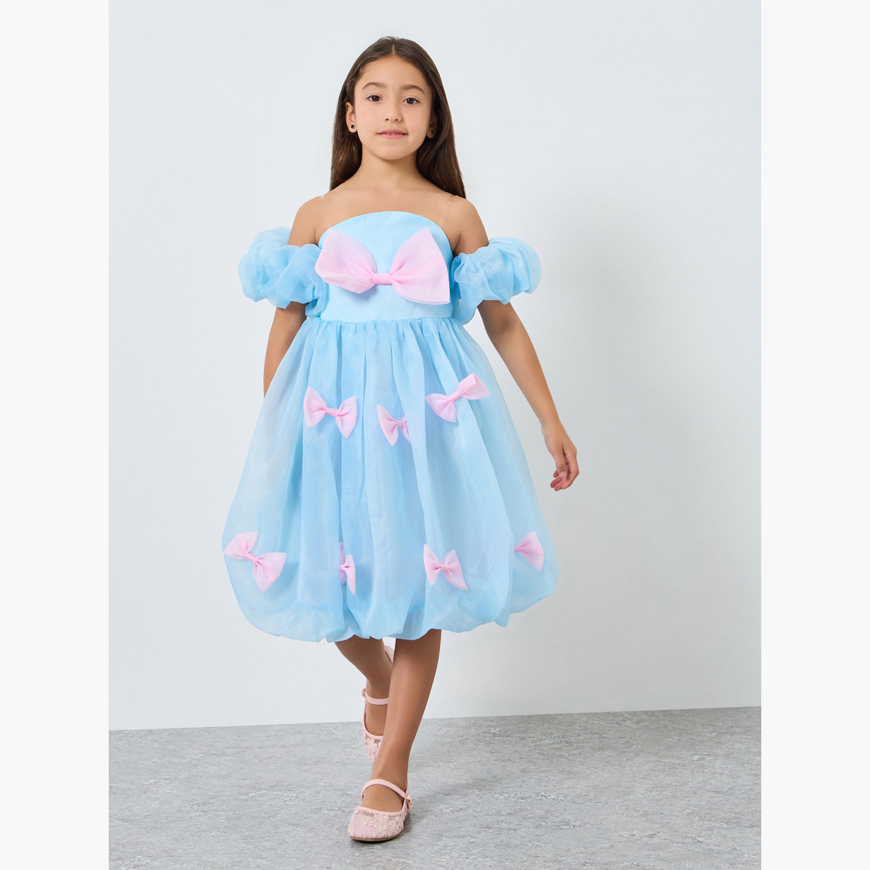 Take Two Girls Light Blue Puff Sleeve Bow Detail Dress-girls-clothing-dressesandjumpsuits-image-2