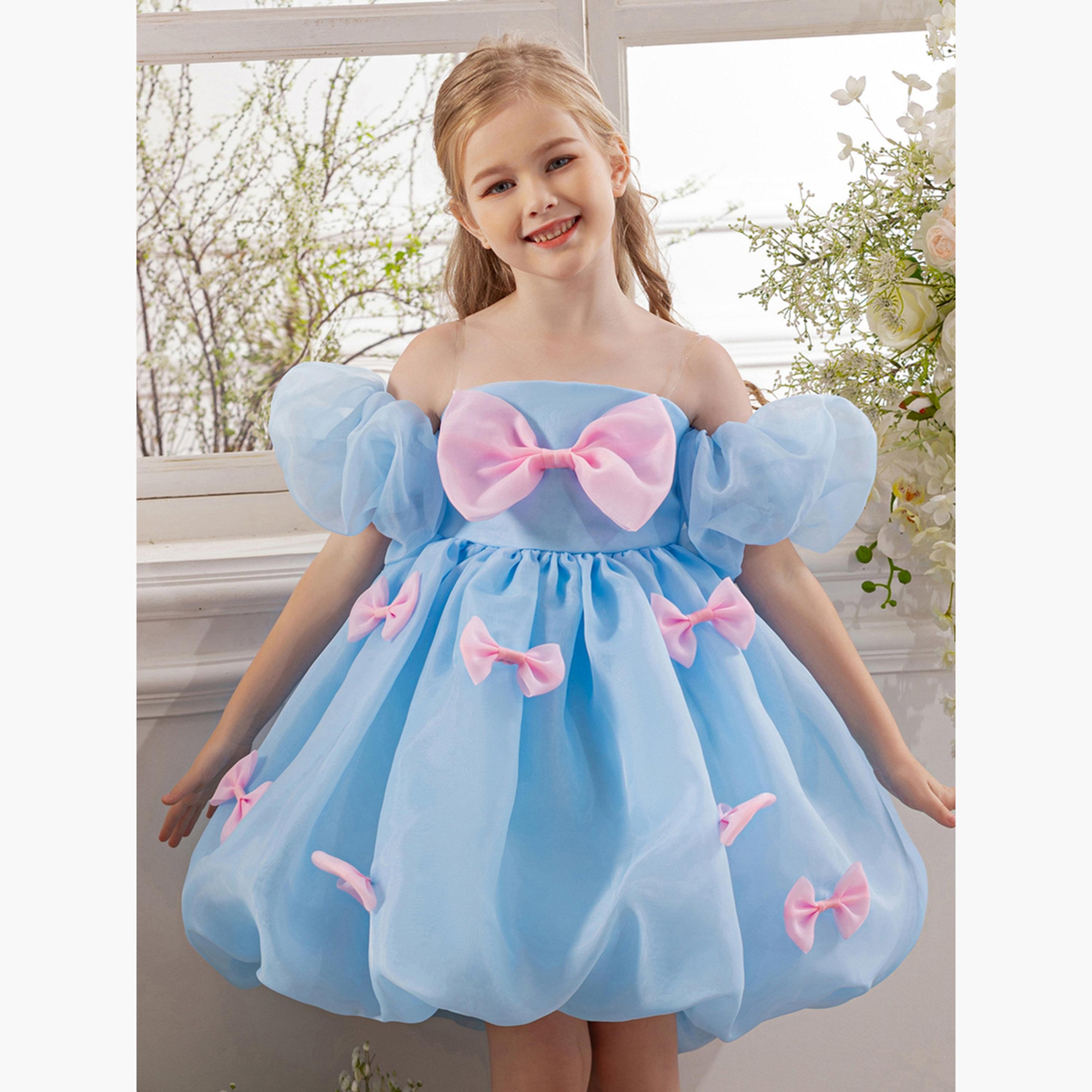 فستان أزرق فاتح بأكمام منفوخة وتفاصيل فيونكة-girls-clothing-dressesandjumpsuits-image-3