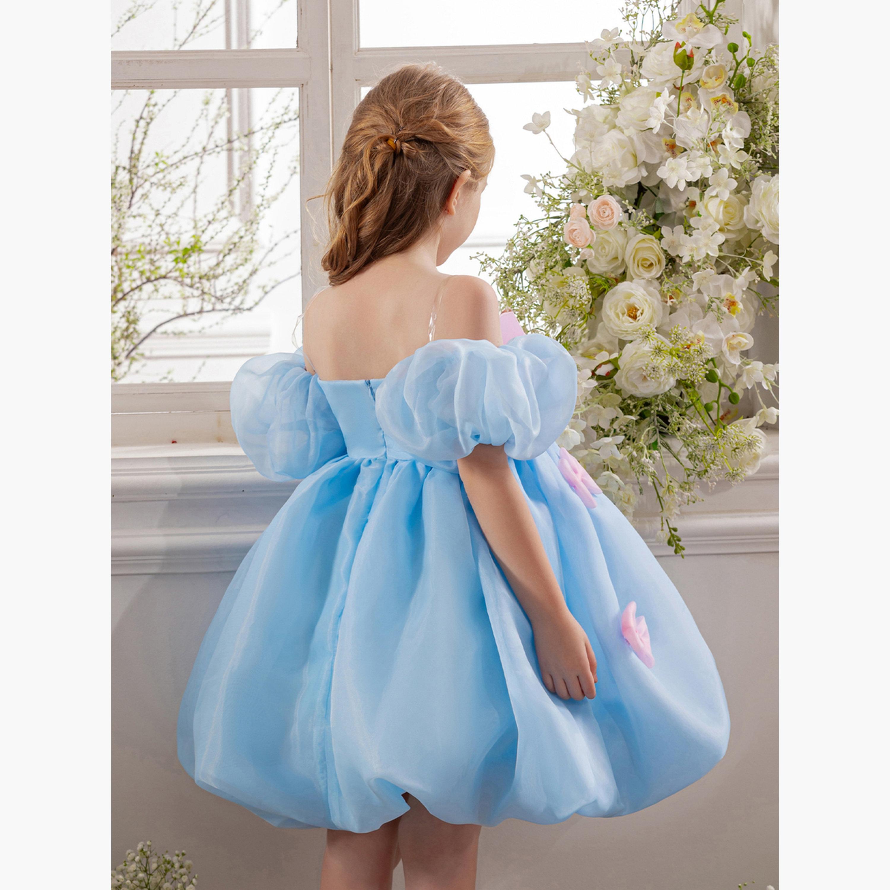 Take Two Girls Light Blue Puff Sleeve Bow Detail Dress-girls-clothing-dressesandjumpsuits-image-4