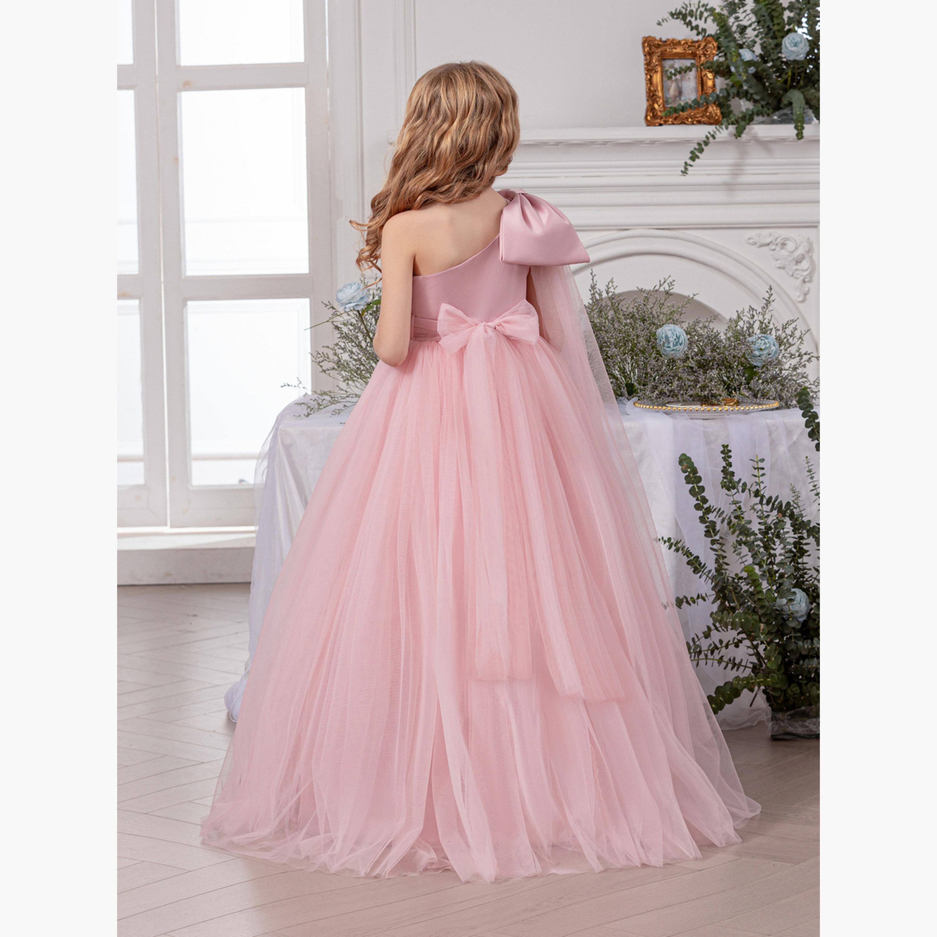 Take Two Girls Pink One Shoulder Mesh Maxi Dress-girls-clothing-dressesandjumpsuits-image-3