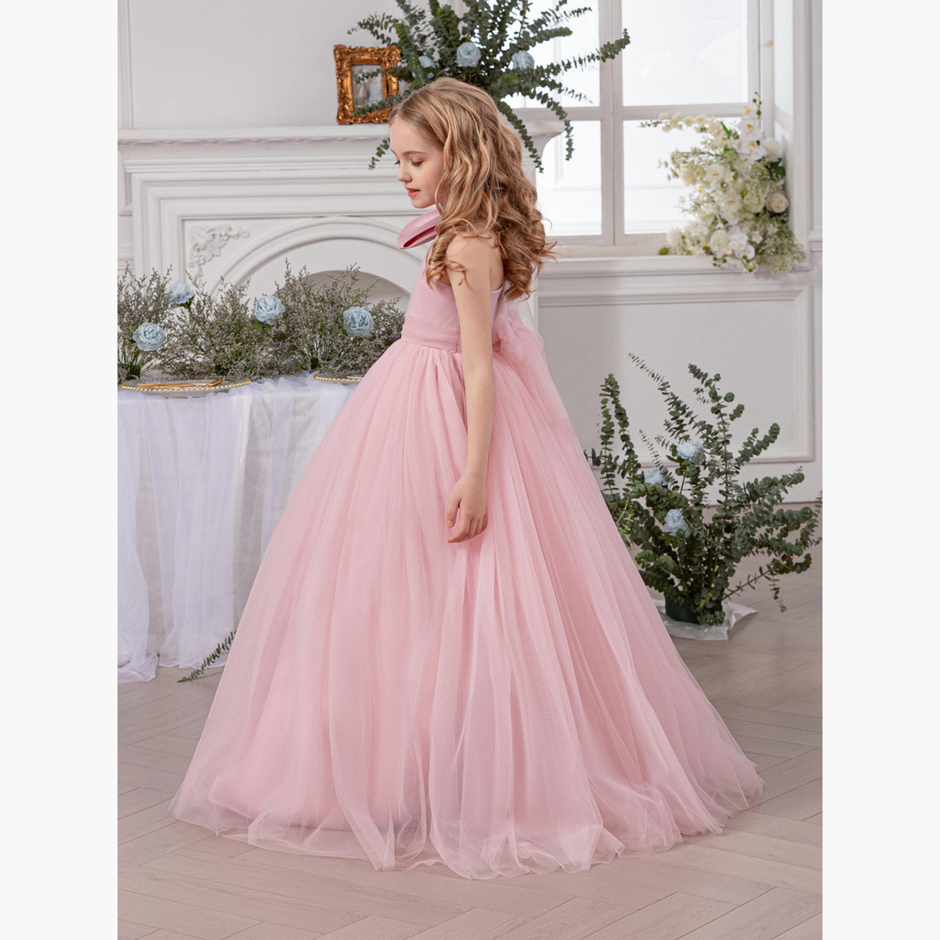 Take Two Girls Pink One Shoulder Mesh Maxi Dress-girls-clothing-dressesandjumpsuits-image-5