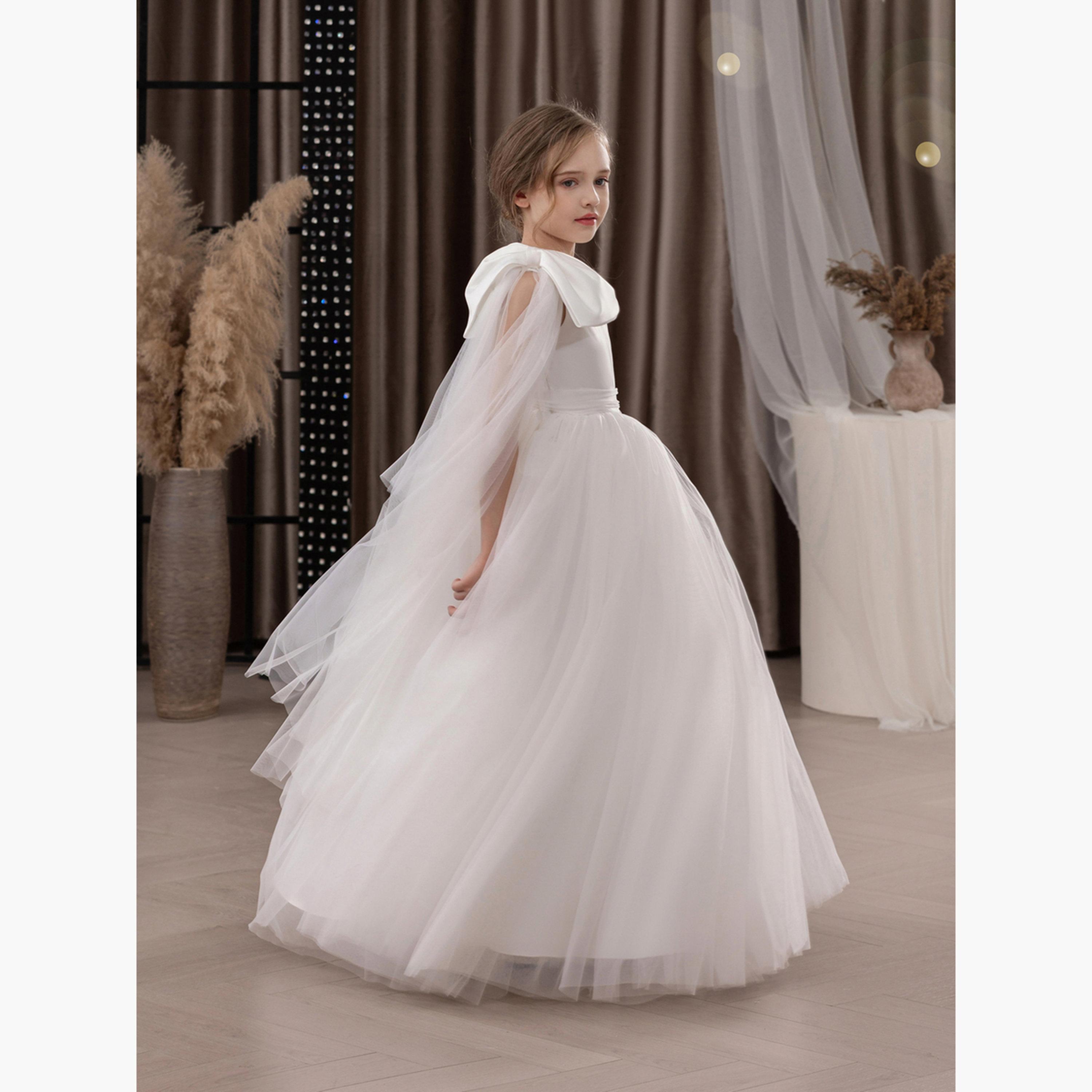 فستان طويل بناتي شبكي أبيض بكتف واحد-girls-clothing-dressesandjumpsuits-image-2