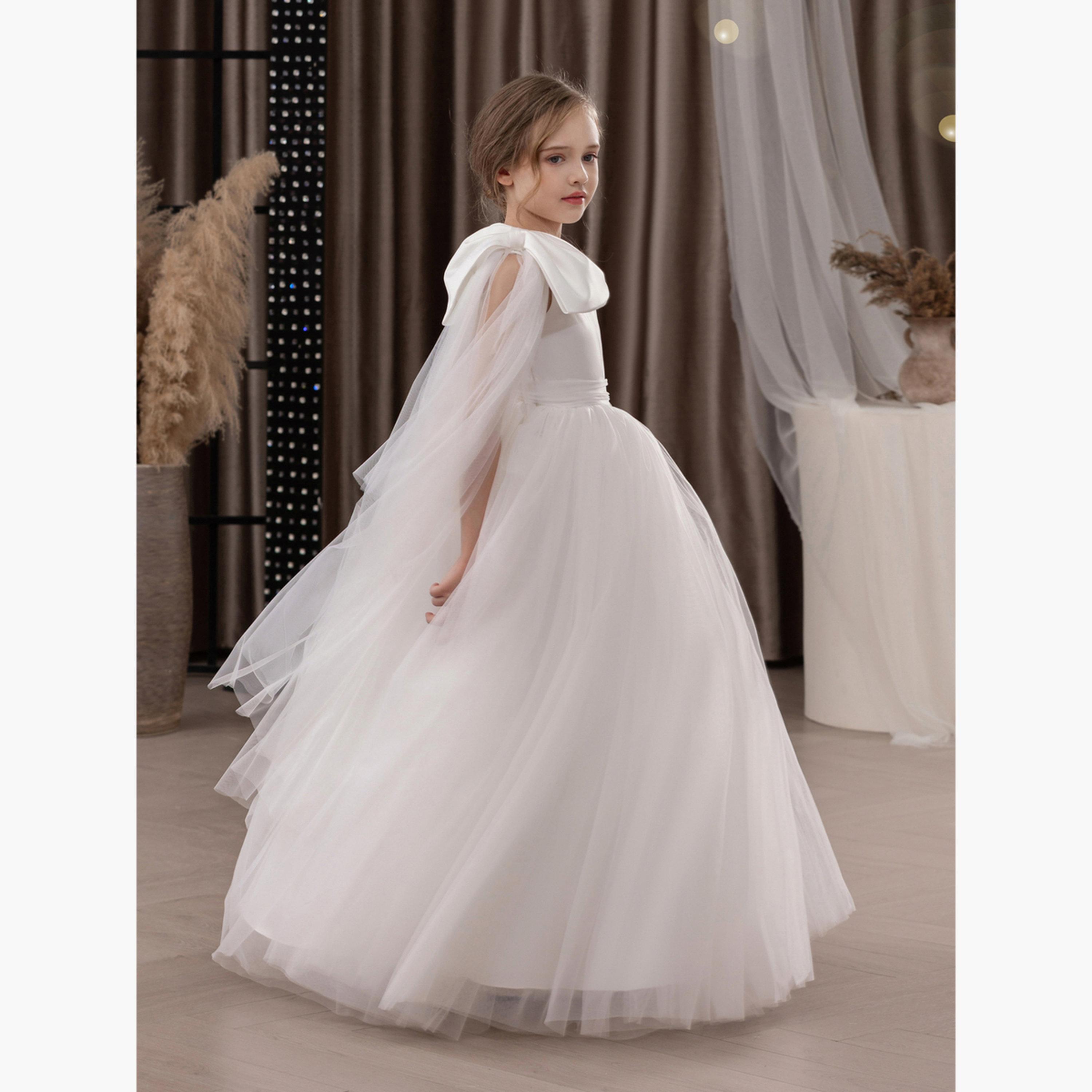 فستان طويل بناتي شبكي أبيض بكتف واحد-girls-clothing-dressesandjumpsuits-image-3