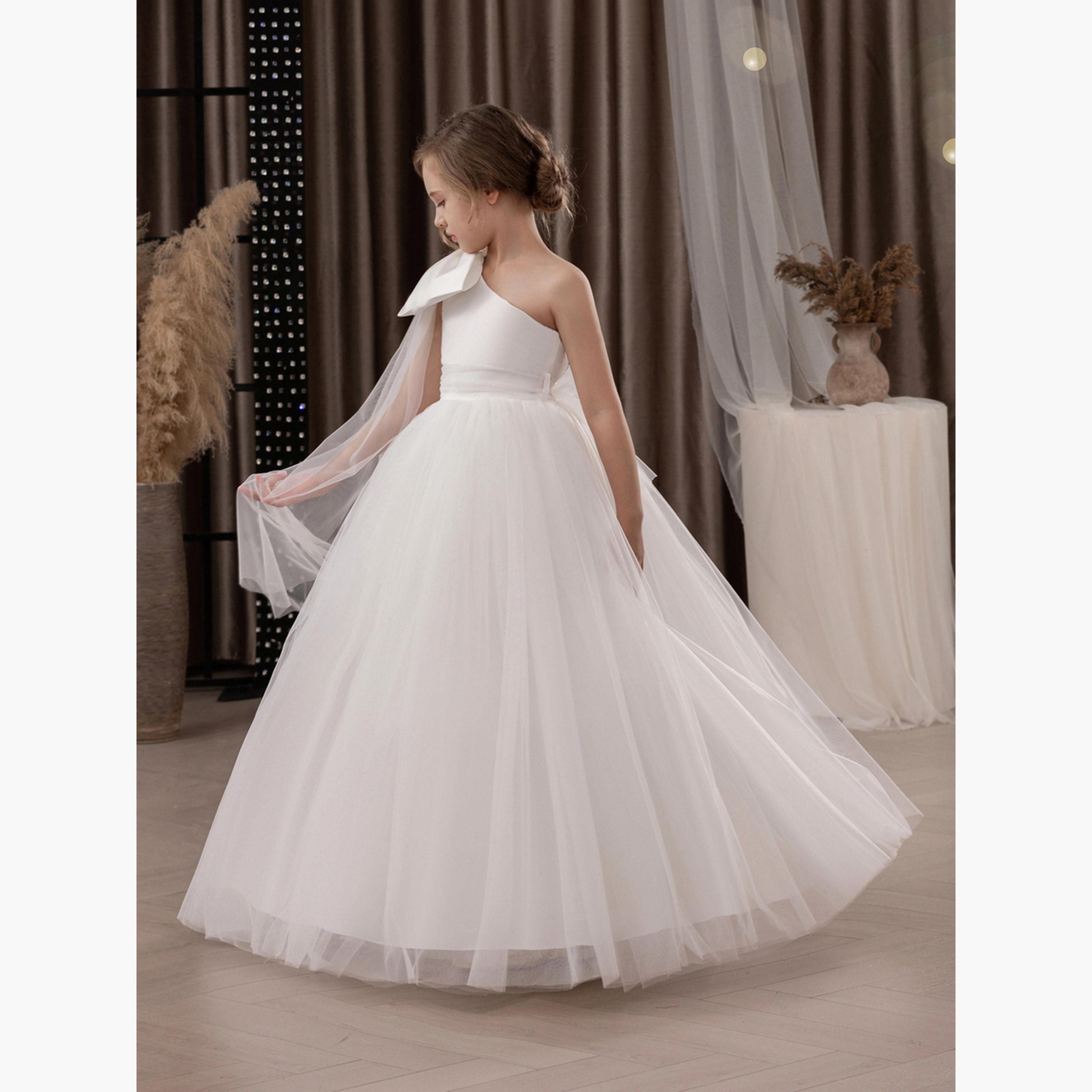 فستان طويل بناتي شبكي أبيض بكتف واحد-girls-clothing-dressesandjumpsuits-image-5
